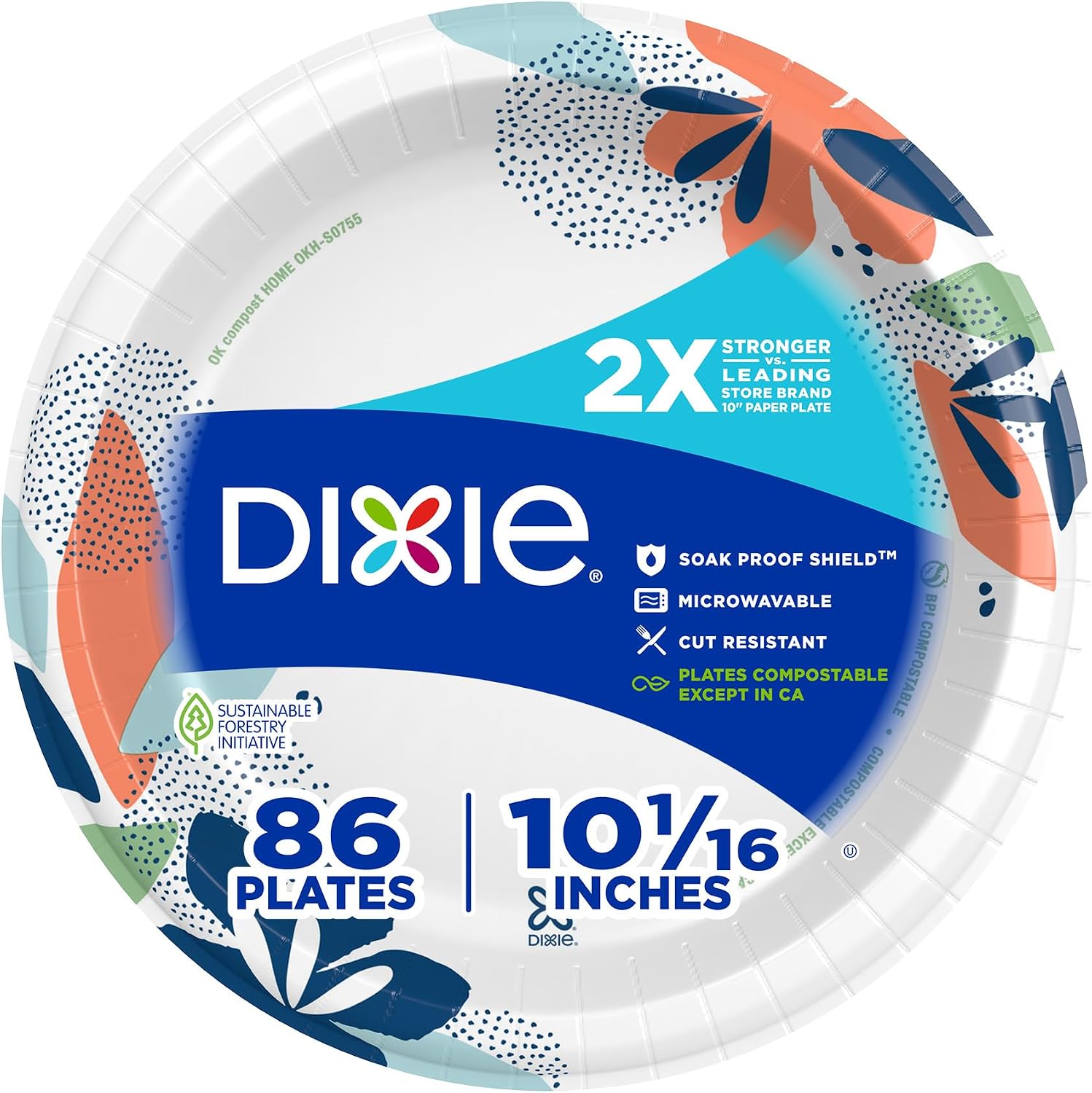 Dixie Large Paper Plates, 10 Inch, 54 Count, 2X Stronger, Microwave-Safe, Soak-Proof, Cut Resistant, Disposable Plates For Everyday Breakfast, Lunch, & Dinner Meals