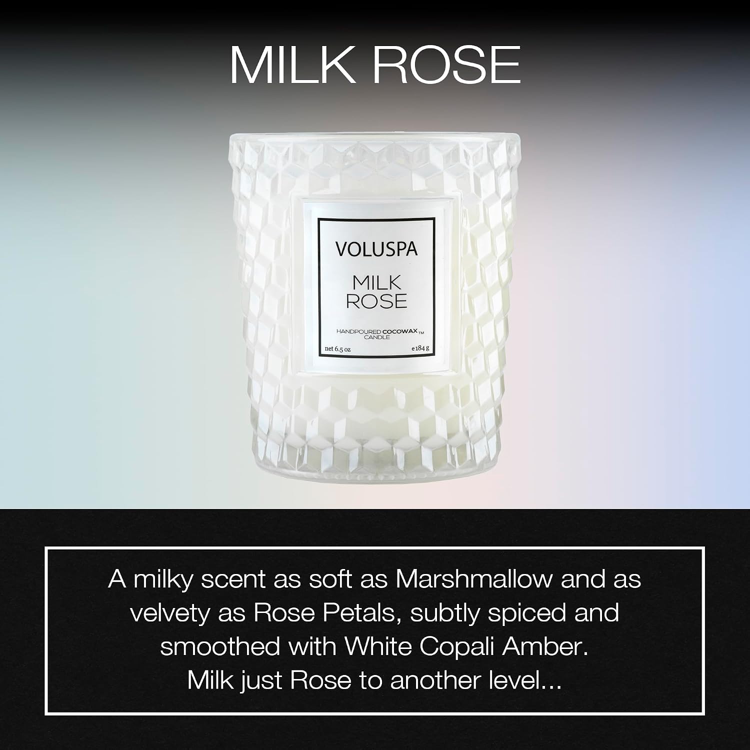 Voluspa Milk Rose, Classic Candle Jar, 6.5 Ounces, 40 Hour Burn Time, Coconut Wax for Clean Burning, Handcrafted in the USA