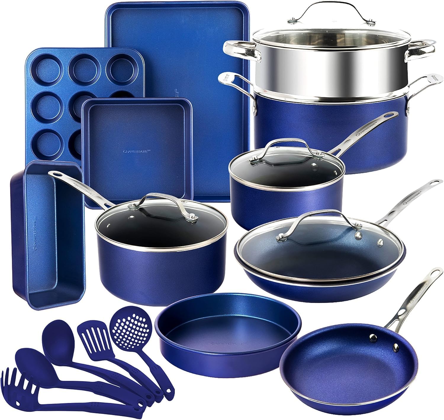 GRANITESTONE 20 Pc Kitchen Pots and Pans Set Non Stick Cookware Set, Kitchen Cookware Sets with Deep Frying Pan Set, Bakeware, & Steamer