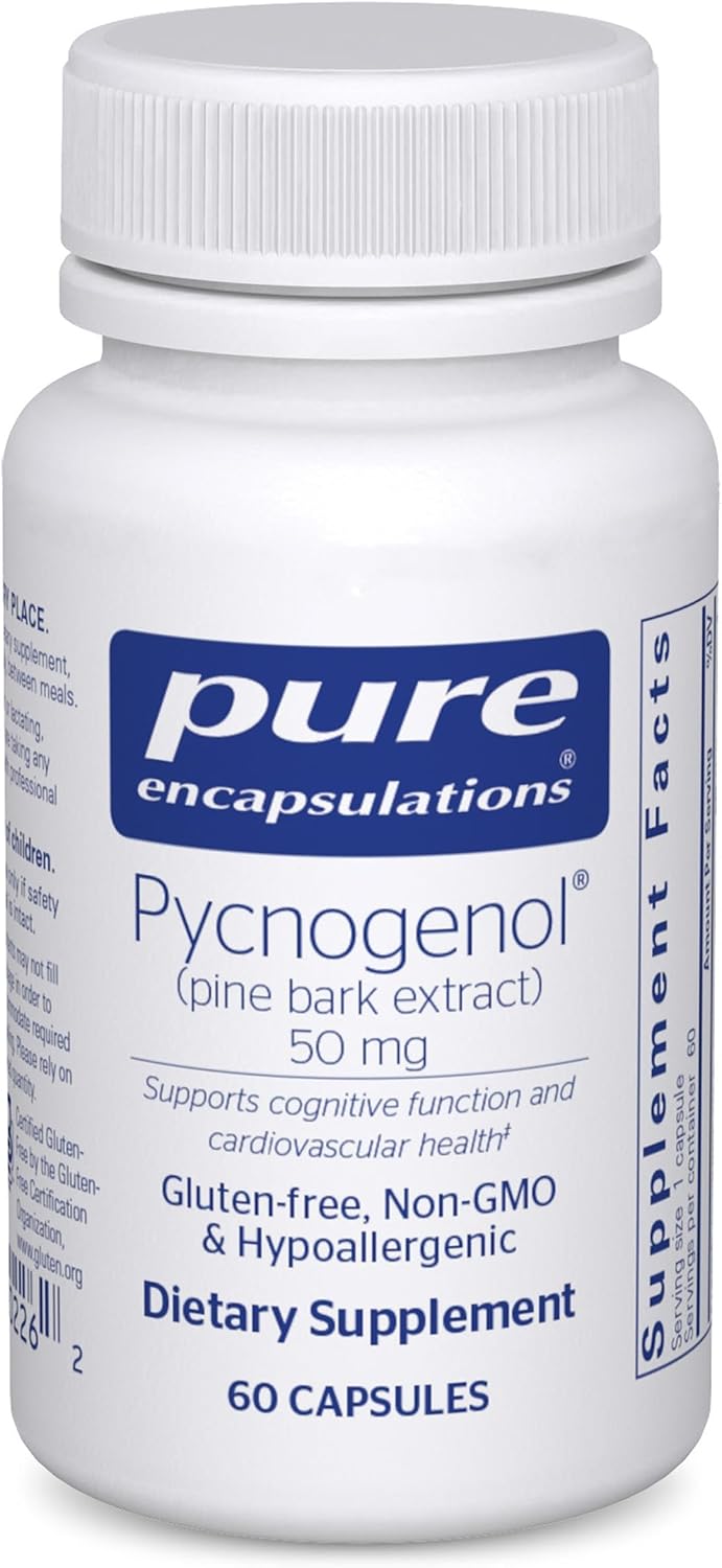 Pure Encapsulations Pycnogenol (Pine Bark Extract) 50 mg | Hypoallergenic Supplement to Support Cognitive Function and Cardiovascular Health* | 60 Capsules | 50 mg, Hypoallergenic Supplement to Support Cognitive Function and Cardiovascular Health*