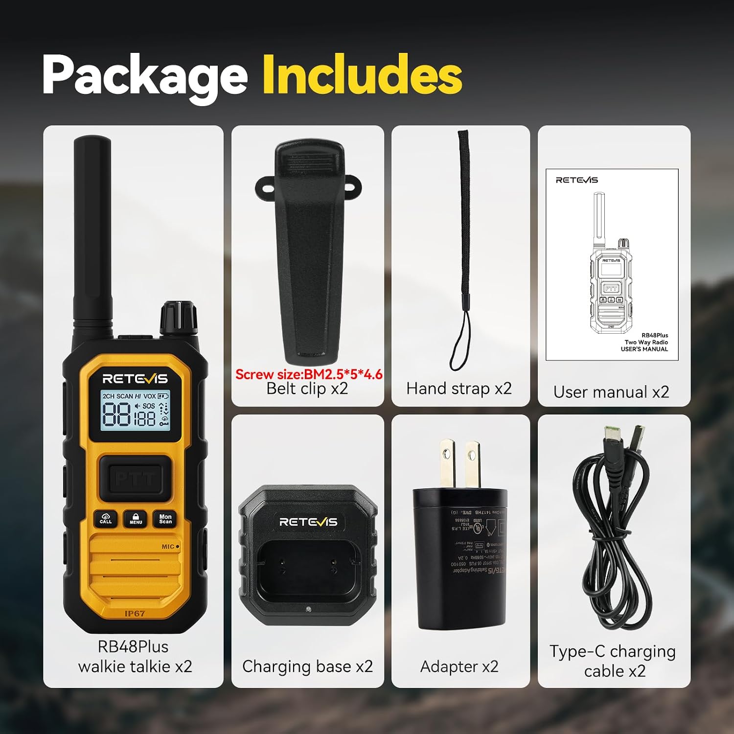 Retevis RB48PLUS GMRS Walkie Talkies Long Range,IP67 Waterproof 2 Way Radio | Repeater Capable, Dual PTT, Vibration Alert, NOAA, SOS, for Hurricane Preparedness, Emergency Communication, Outdoor, 2 Pack