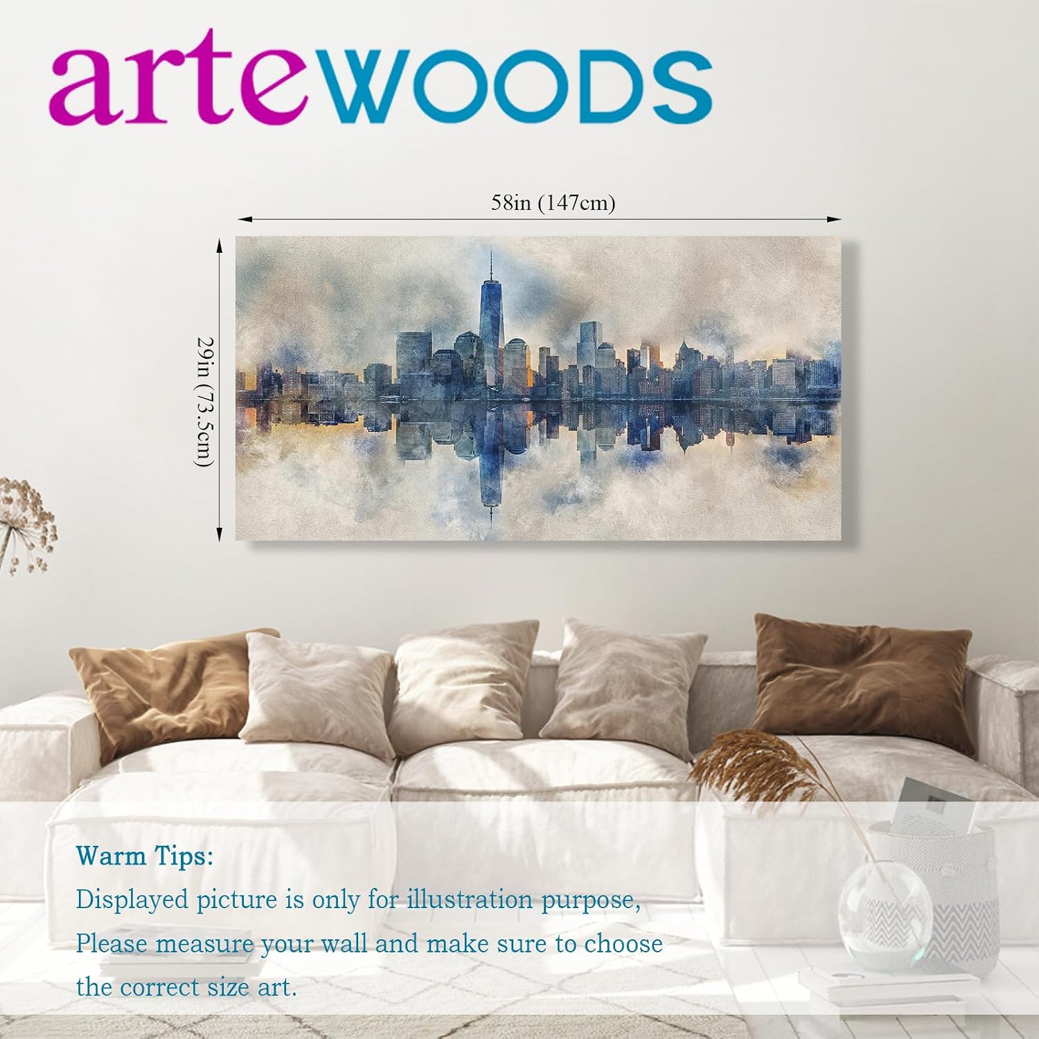 arteWOODS Ocean Wave Canvas Wall Art Beach Sunset Pictures Coastal Nature Artwork Blue Sea Painting Prints for Living Room Bedroom Home Office Decoration 20" x 40"