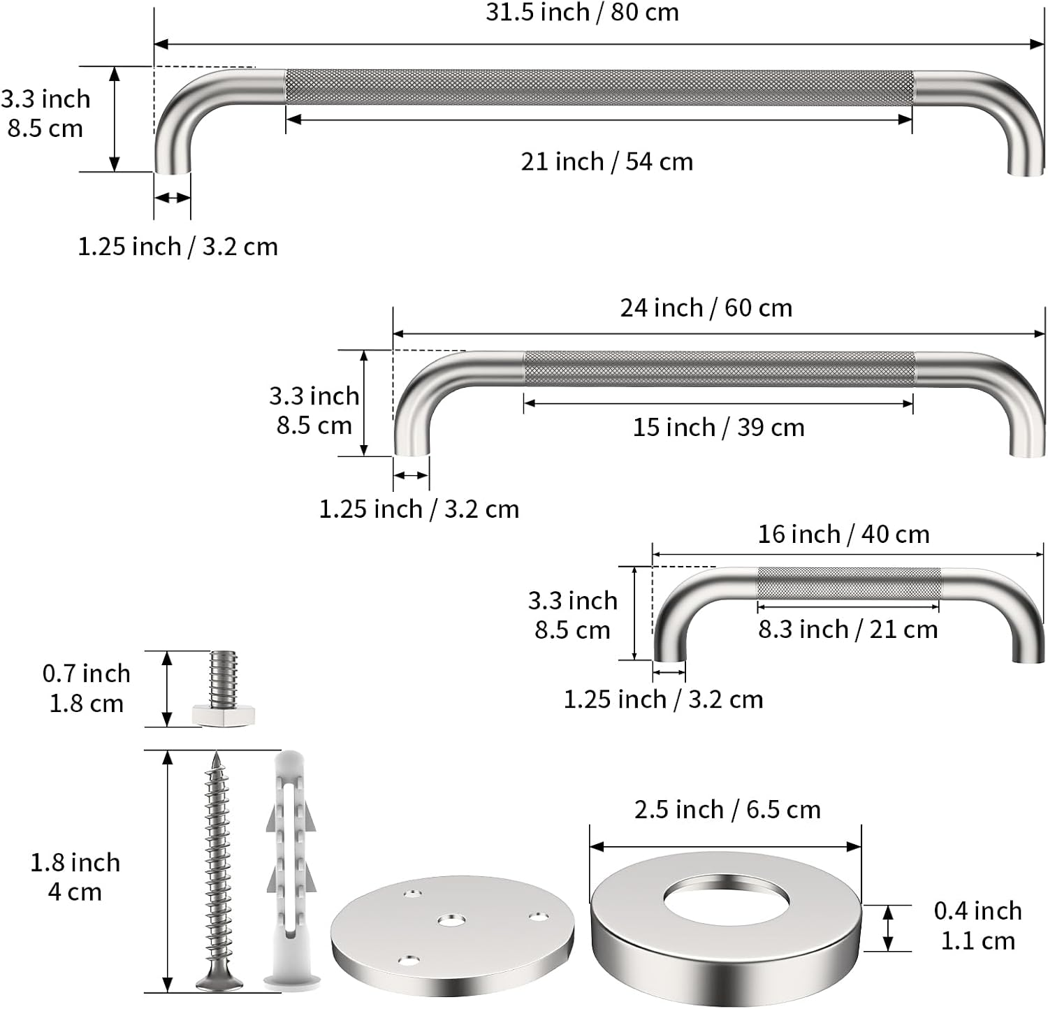 Munzong 3 Pack Commercial Handicap Grab Bars 18" 36" 42" Brushed Nickel | Bathroom Grab Bar for Shower 1.25" Diameter Anti Slip Bathroom Balance Bar Safety Hand Rail for Elderly Injury Senior