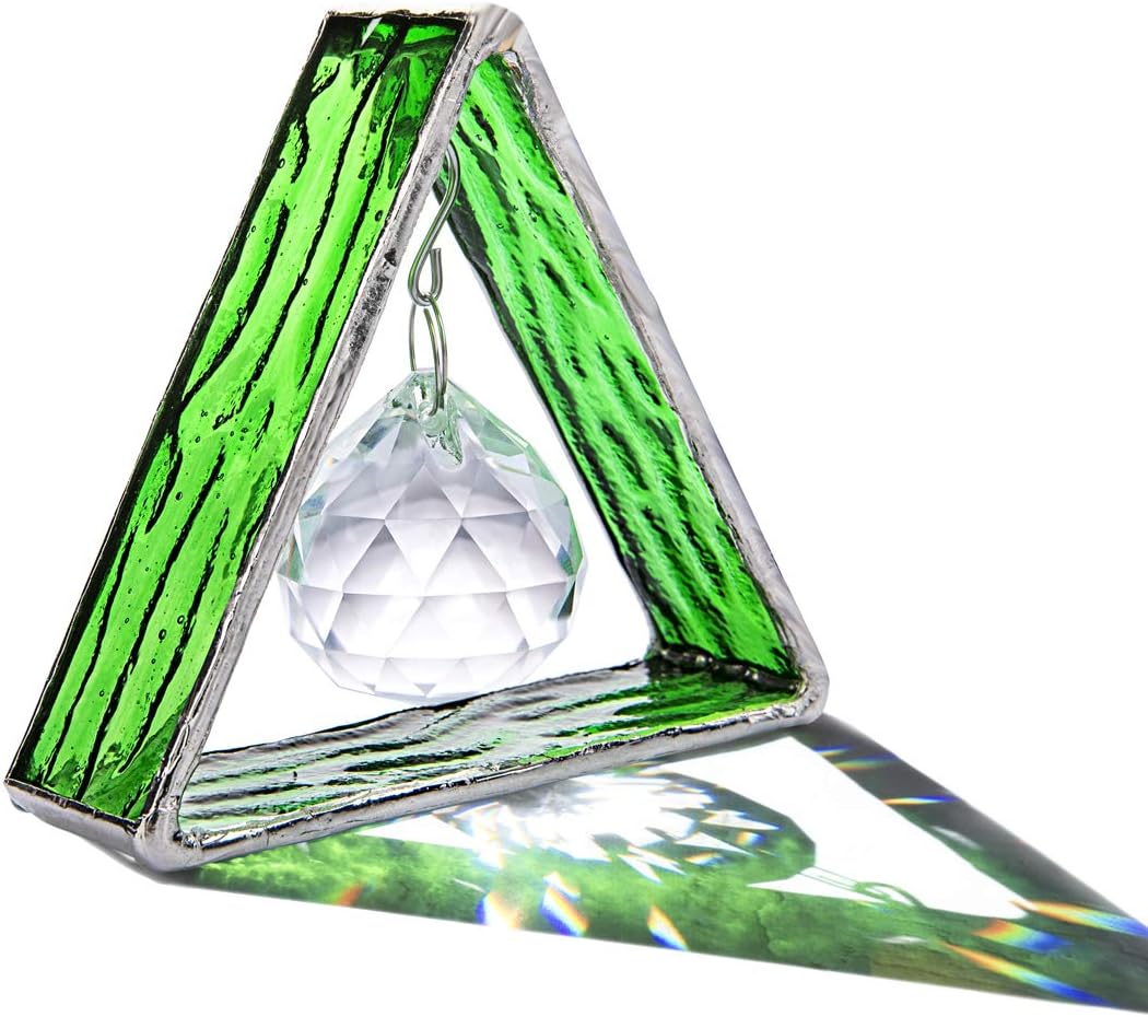 Green Stained Glass Pyramid Suncatcher Window Hanging Prism Decor