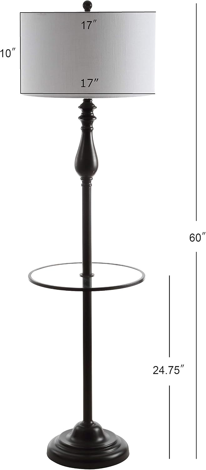 JONATHAN Y Laine 60" Metal and Glass Table Floor Lamp, Oil Rubbed Bronze | Traditional Transitional Style, White Linen Drum Shade, LED Bulb Included