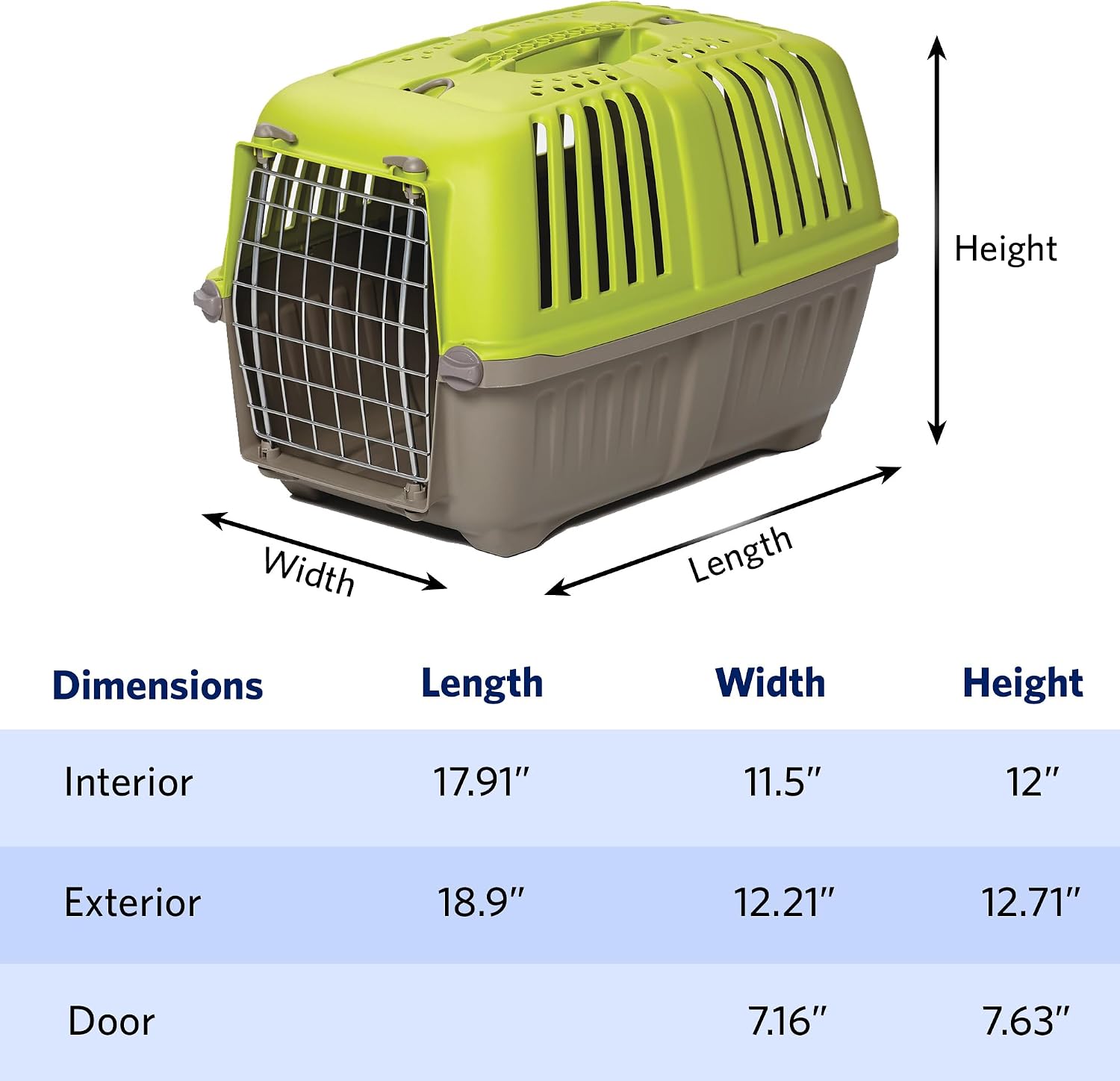 Spree by MidWest 19-Inch Travel Carrier, Blue, Fits Pets up to 10 lbs | Hard-Sided Pet Carrier, Steel Door, Ventilated Design, Locking Tabs, Easy Assembly