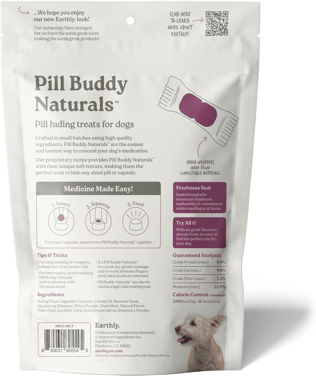 Presidio Earthly Pill Buddy Naturals - PB & Banana Recipe Pill Hiding Treats for Dogs - Make A Perfect Pill Concealing Pocket Or Pouch for Any Size Medication - 30 Servings