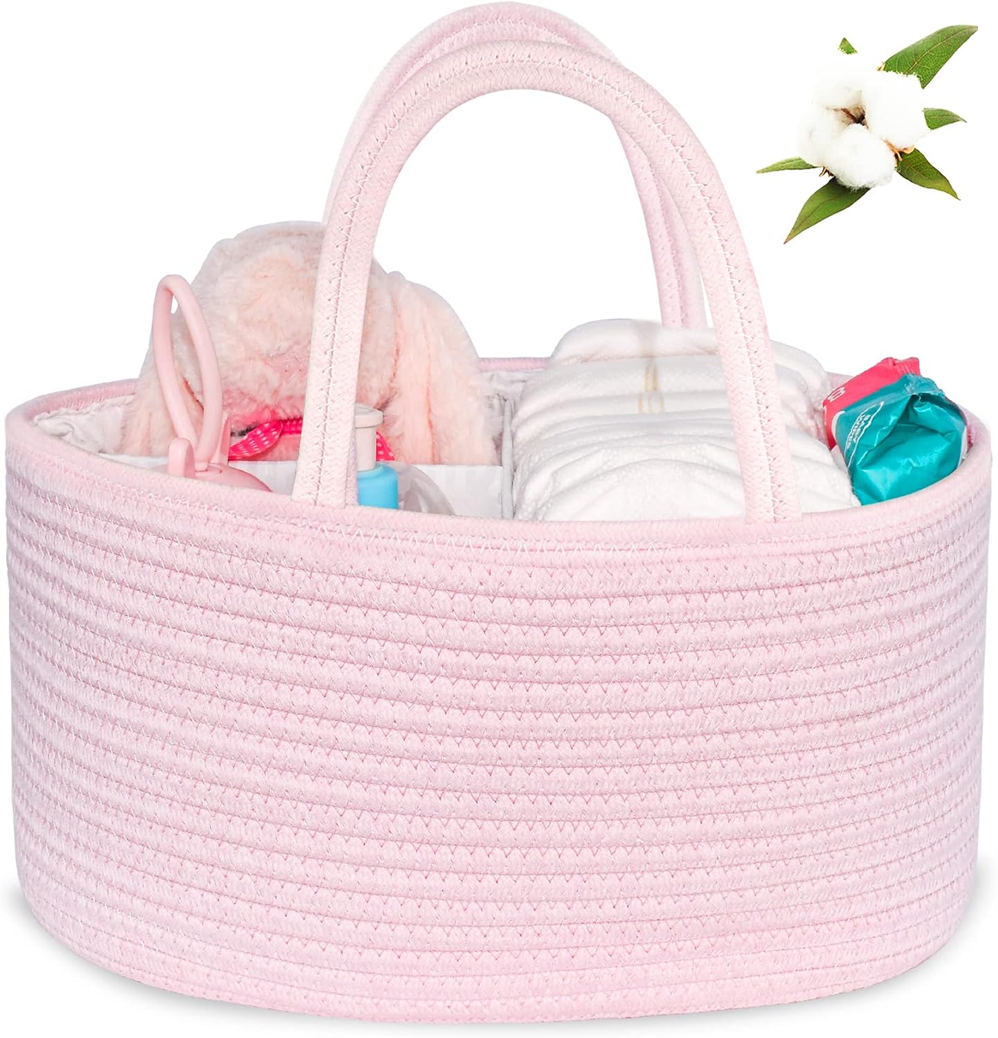 ABenkle Diaper Caddy Organizer - Cotton Rope Nursery Storage Basket for Baby Essentials, Boys & Girls Shower Gift, Changing Table Organizer