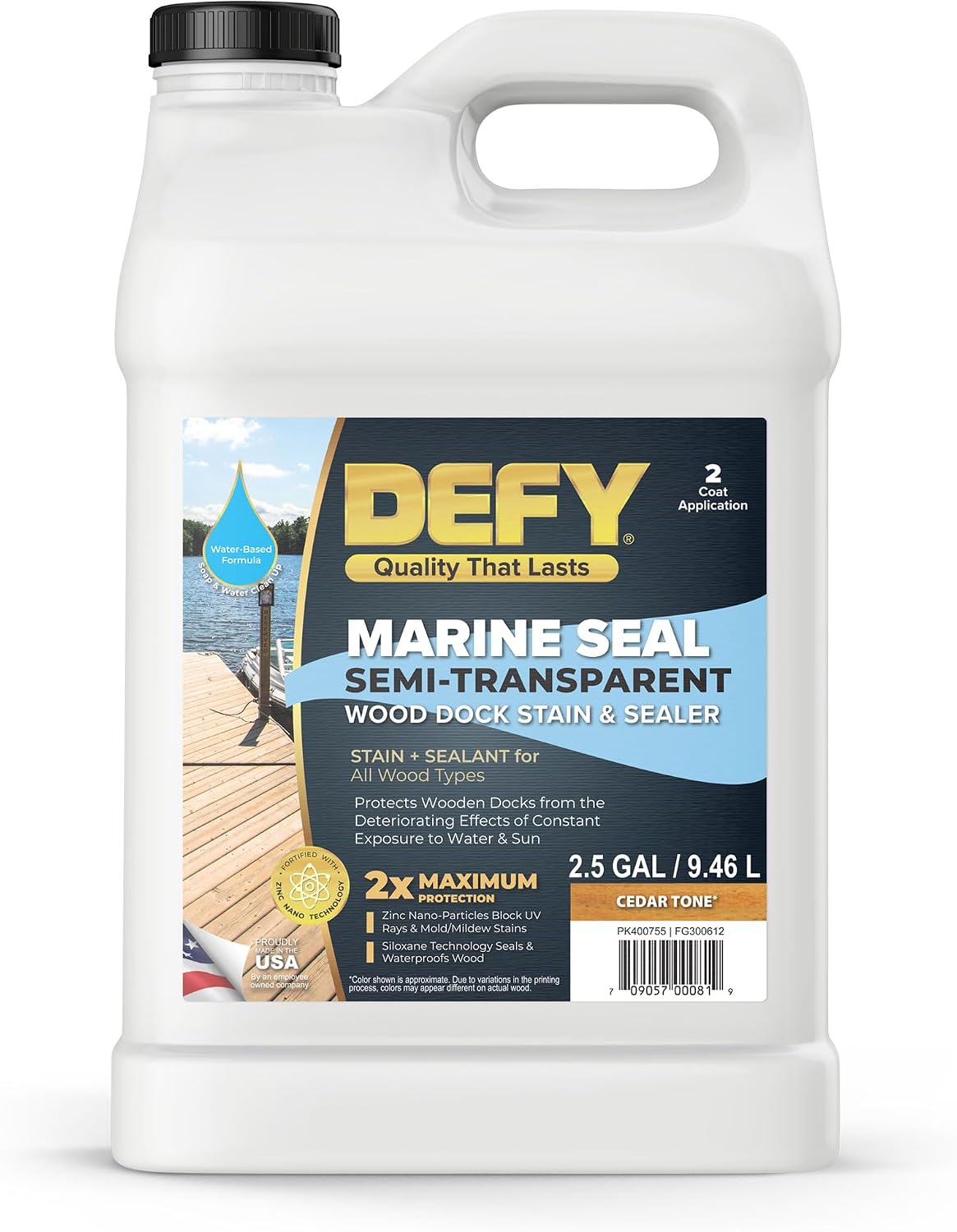 DEFY Marine Seal Semi-Transparent Exterior Wood Stain and Sealer - Waterproof Sealant for Wood Docks, Boat Piers, Marinas, Boardwalks, & More - Cedar Tone - 5 Gallon, Made in USA