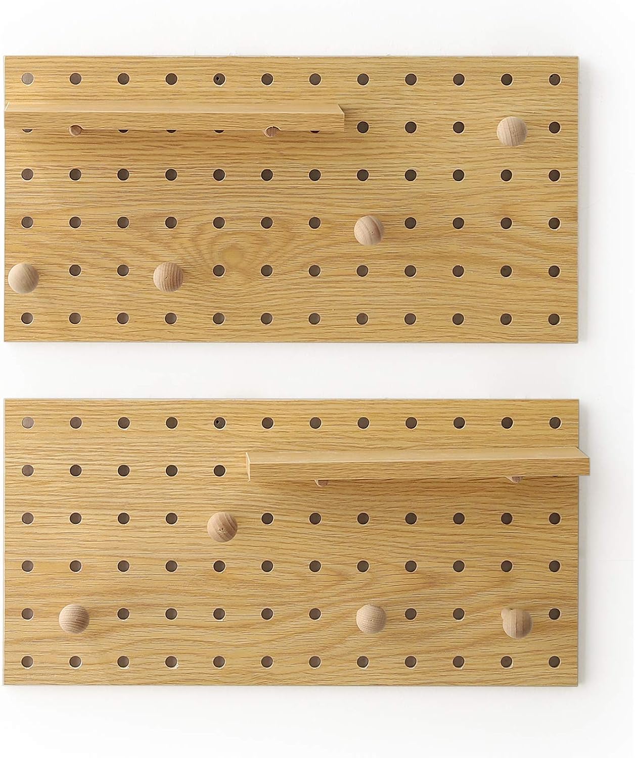 Wooden Pegboard Modular Display Organization Storage Wall Hooks Shelf(Color:Oak)