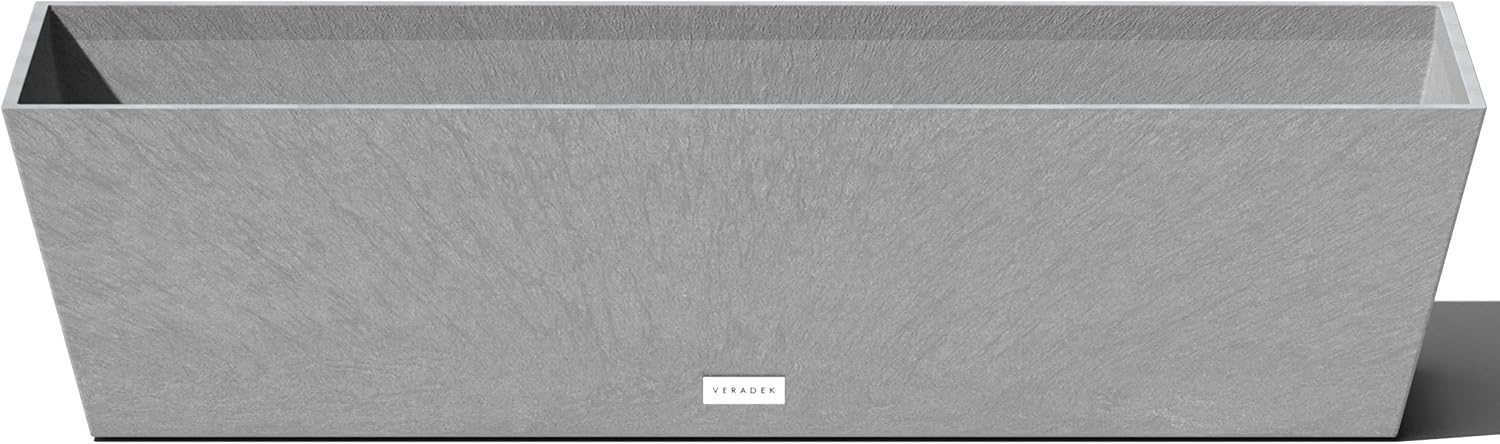 Veradek Pure Series Window Box Planter - Tapered Outdoor Planter | Made From Durable Plastic With Pre-Drilled Drainage Holes. Modern Patio/Tabletop Décor for Plants and Flowers