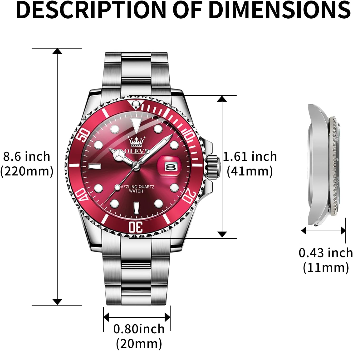 OLEVS Luxury Watches for Men Big Stainless Steel Waterproof Quartz Analog