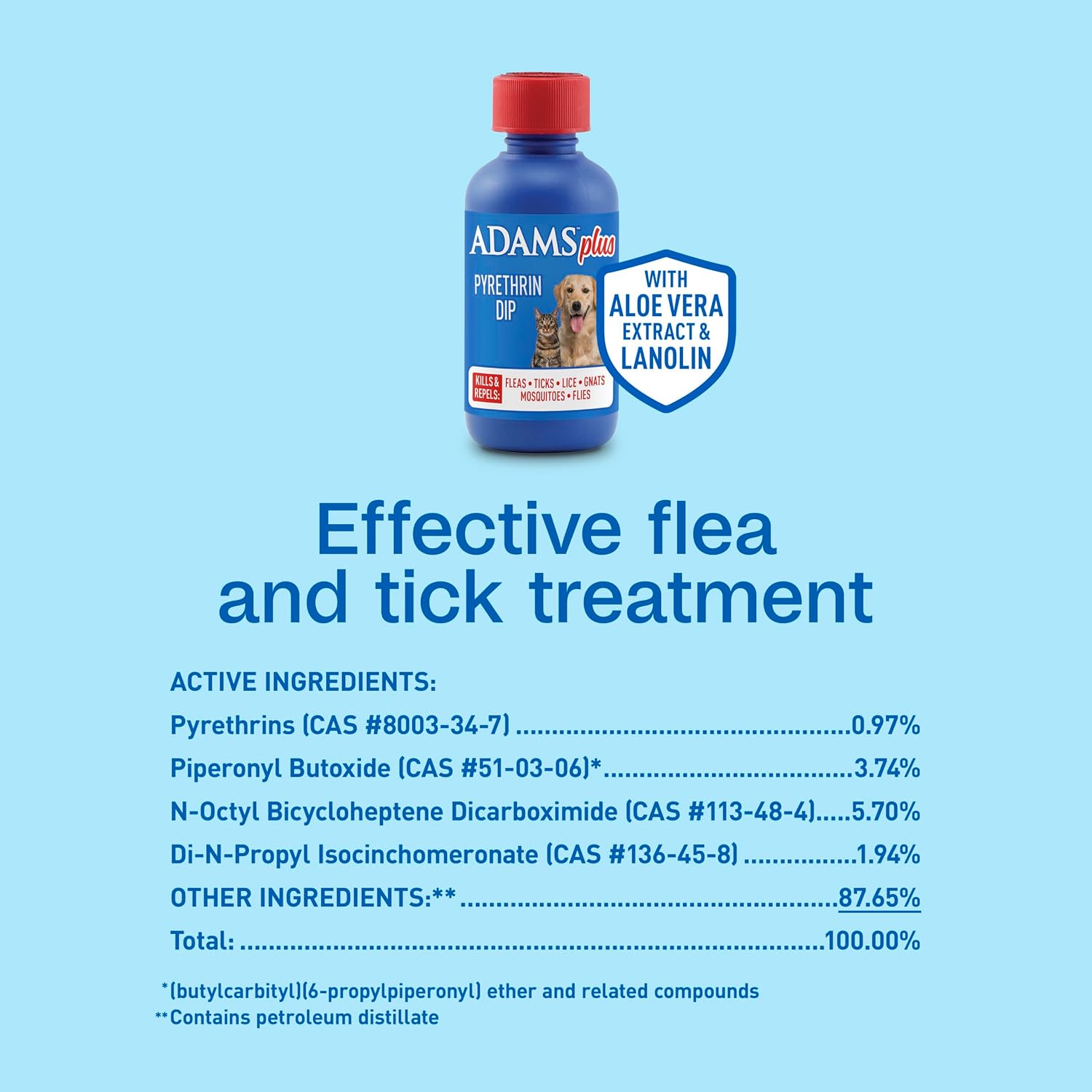 ADAMS Plus Pyrethrin Flea Dip For Dogs and Cats, Kills & Repels Ticks, Lice, Gnats, Mosquitoes, Fleas & Flies, For dogs, cats, puppies, and kittens, 4 Fl oz