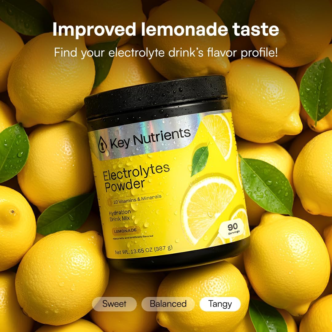 KEY NUTRIENTS Potassium Multivitamin Electrolytes Powder, Lemonade, 90 Serv | Multivitamin Electrolytes Powder, Refreshing Lemonade, Sugar Free, Sodium & Potassium Supplement, No Calories, Made in USA