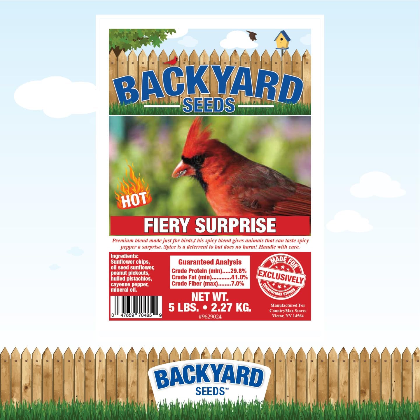 CountryMax Backyard Seeds Fiery Surprise Spicy Bird Seed Blend – Hot Cayenne Pepper Bird Seed – Squirrel Resistant Wild Bird Food (14 Pounds)