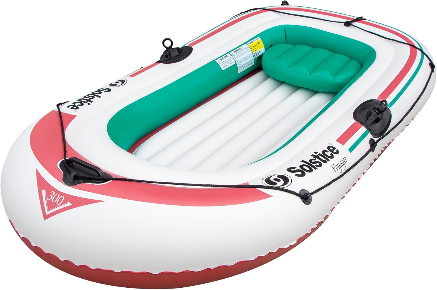 Solstice Voyager 4-Person Inflatable Fishing Boat with Dual Swivel Oar Locks and Rod -Holder, Motor Compatible 9' x 5'