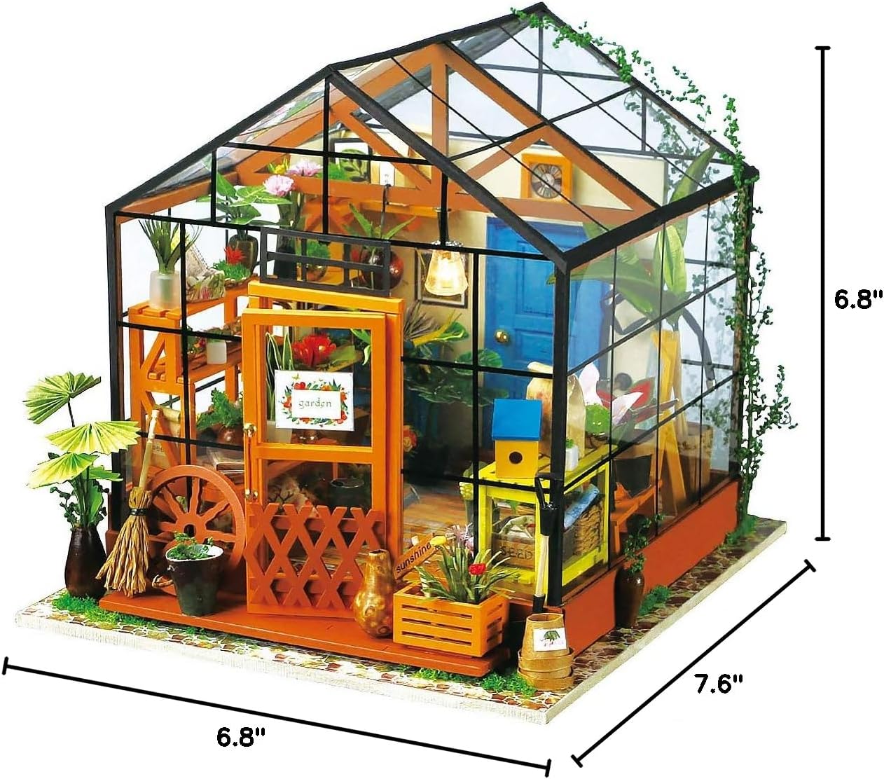 Rolife Greenhouse DIY Miniature Dollhouse Kit Creative Gift for Adults | 1:18 Scale Cathy's Flower House with LED Light, Wooden 3D Puzzle Model Kit