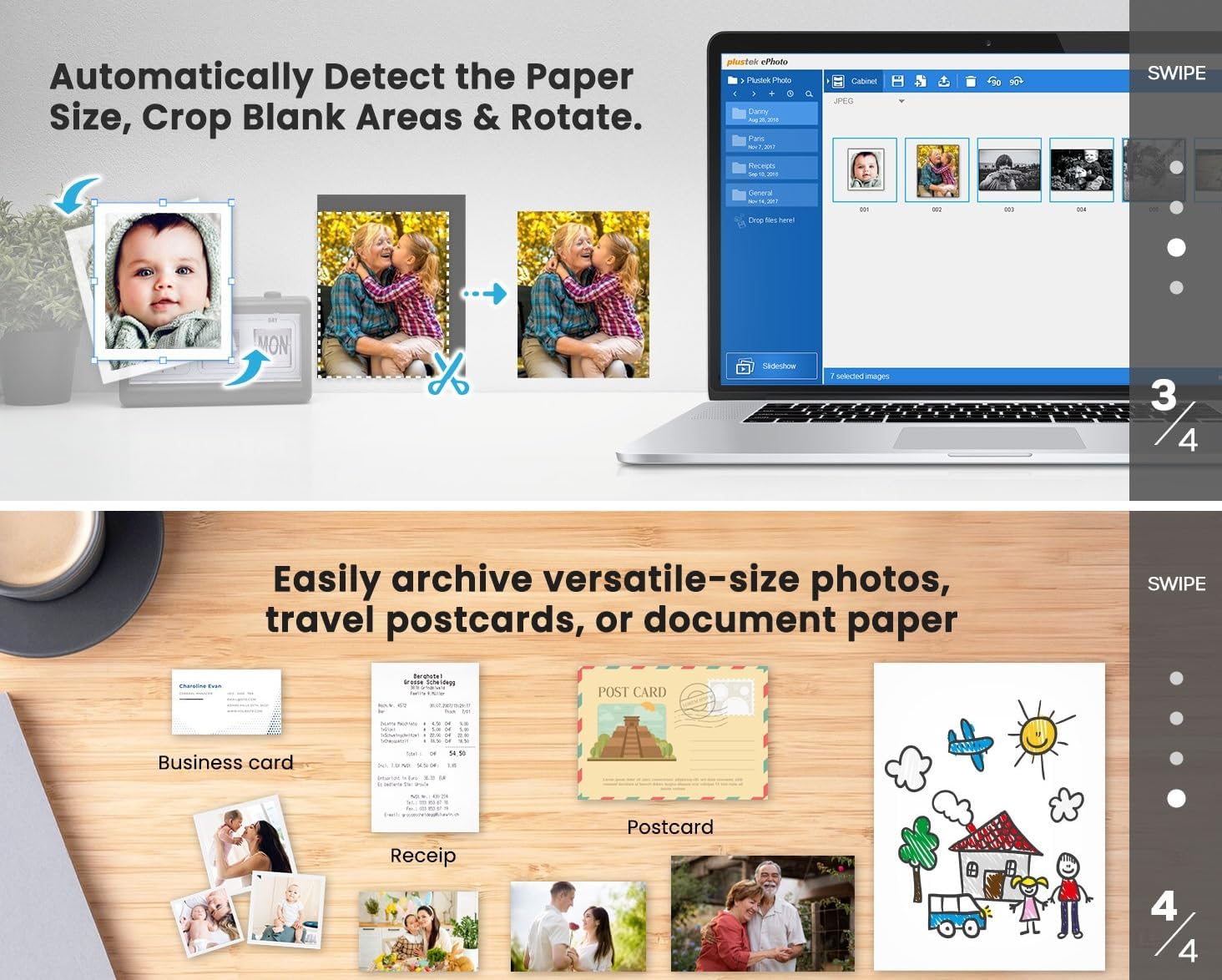Plustek Photo Scanner ePhoto Z300, Scans 4x6 inch Photos in 2 Seconds, Auto crop and deskew with CCD Sensor