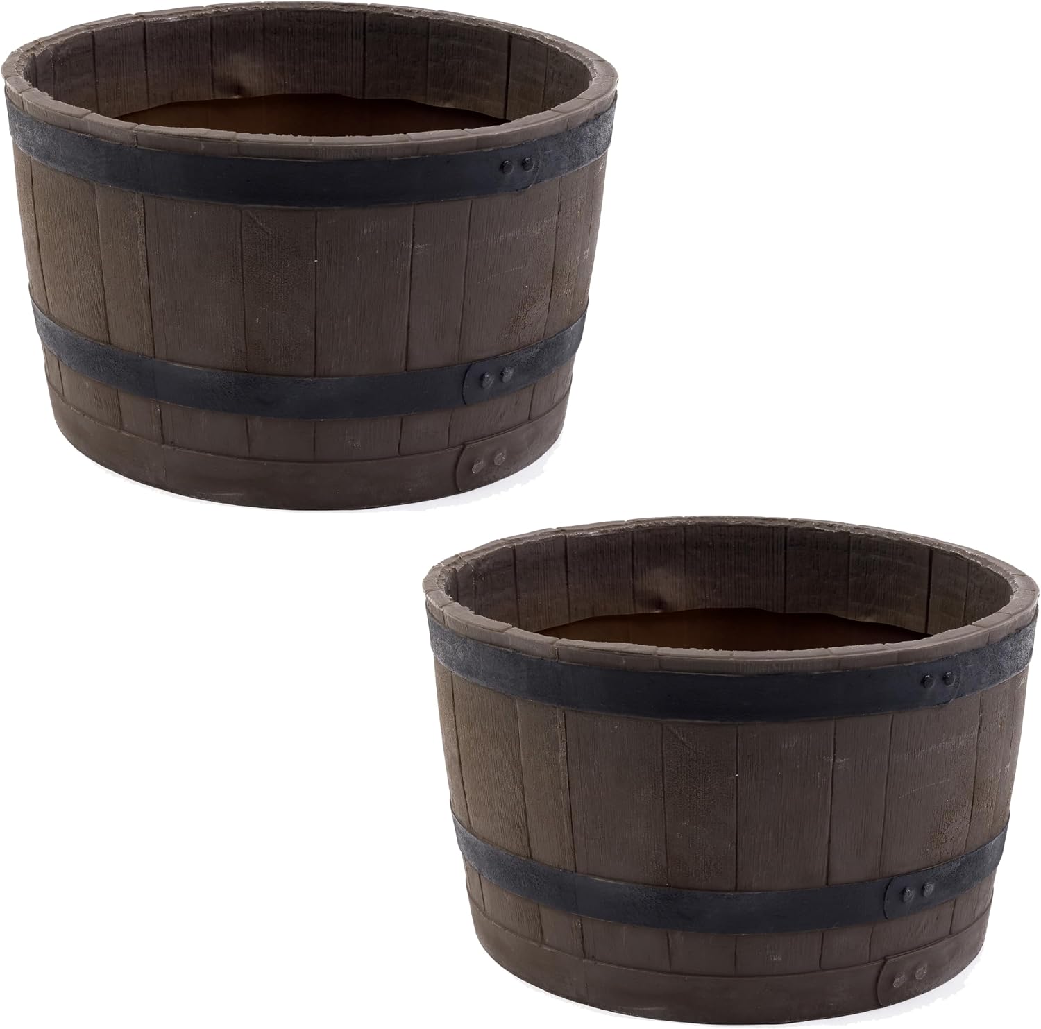 RTS Companies Home Accents 24" Whiskey Barrel Planter, Durable Polyethylene Indoor/Outdoor Flower Pot, Weather-Resistant Plastic Garden Planter, Black, 1-Pack