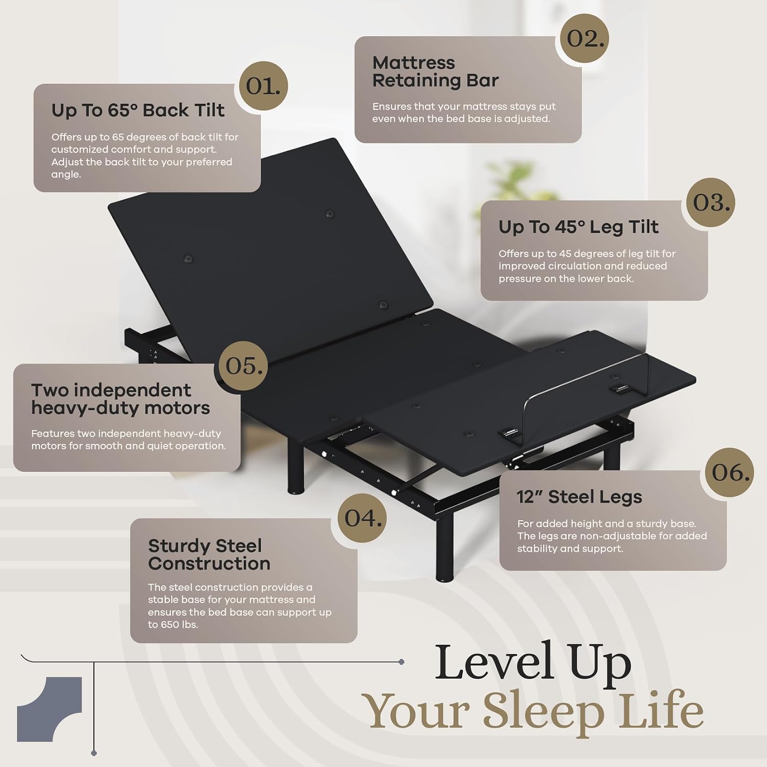 Sven and Son Essential Adjustable Bed Base (Frame) + 12 inch Memory Foam Matt (Medium), Easy Assembly, Head and Foot Lift, Memory Positions