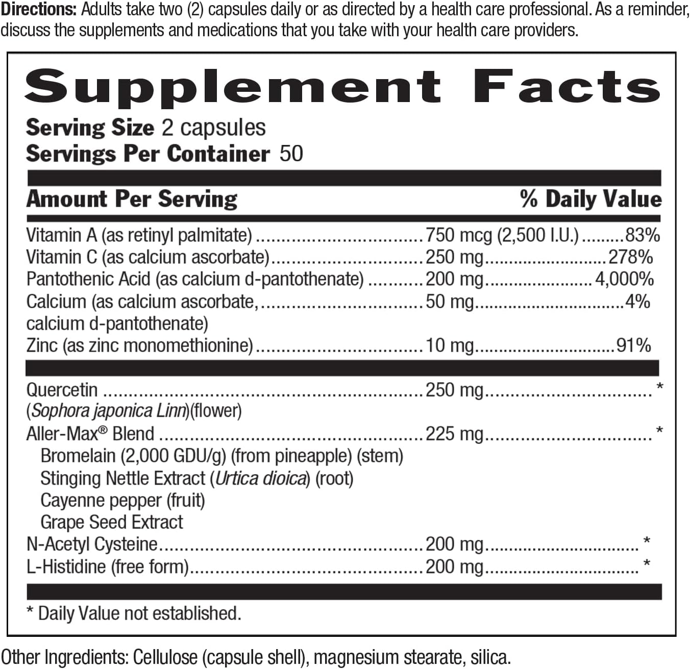 Country Life Aller-Max Quercetin & Bromelain, 100 Vegan Capsules | Non-drowsy formula with vitamin C, zinc, N-acetyl cysteine and a botanical blend