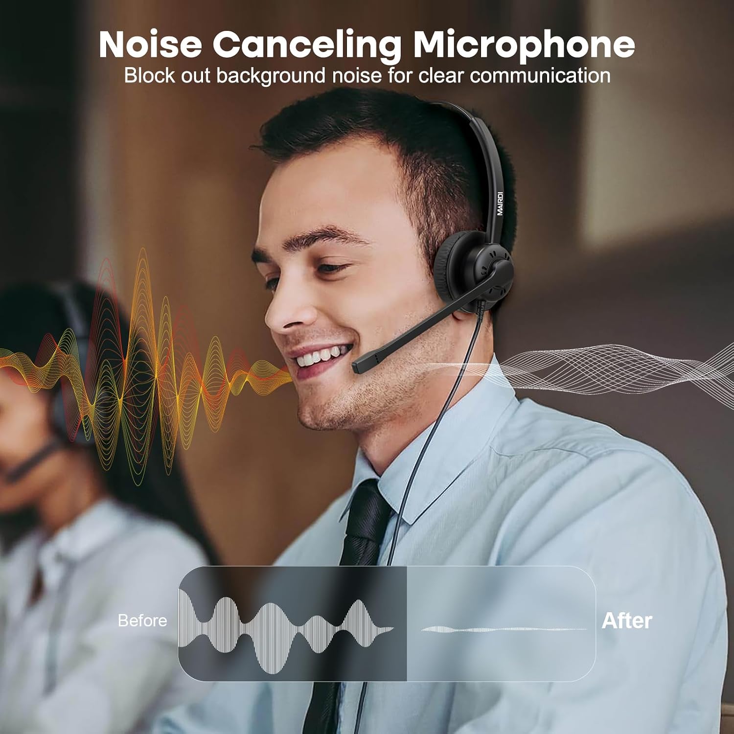 MAIRDI Phone Headset with Microphone Noise Canceling, Telephone Headset for Call Center, Office Headset with RJ9 & 3.5mm Jack for Landline Deskphone Cell Phone PC Laptop, Work for Polycom Avaya