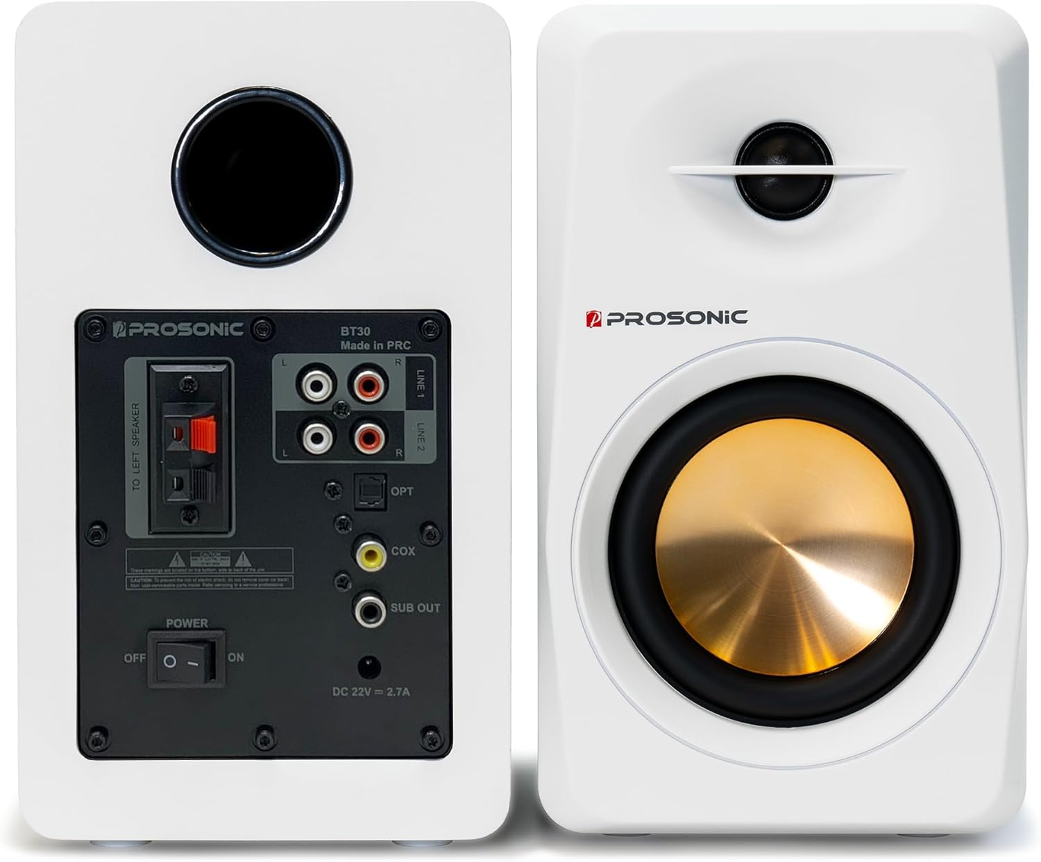 Prosonic BT30 White Bookshelf Speakers - Active Bluetooth 5.3 Powered Studio Monitors