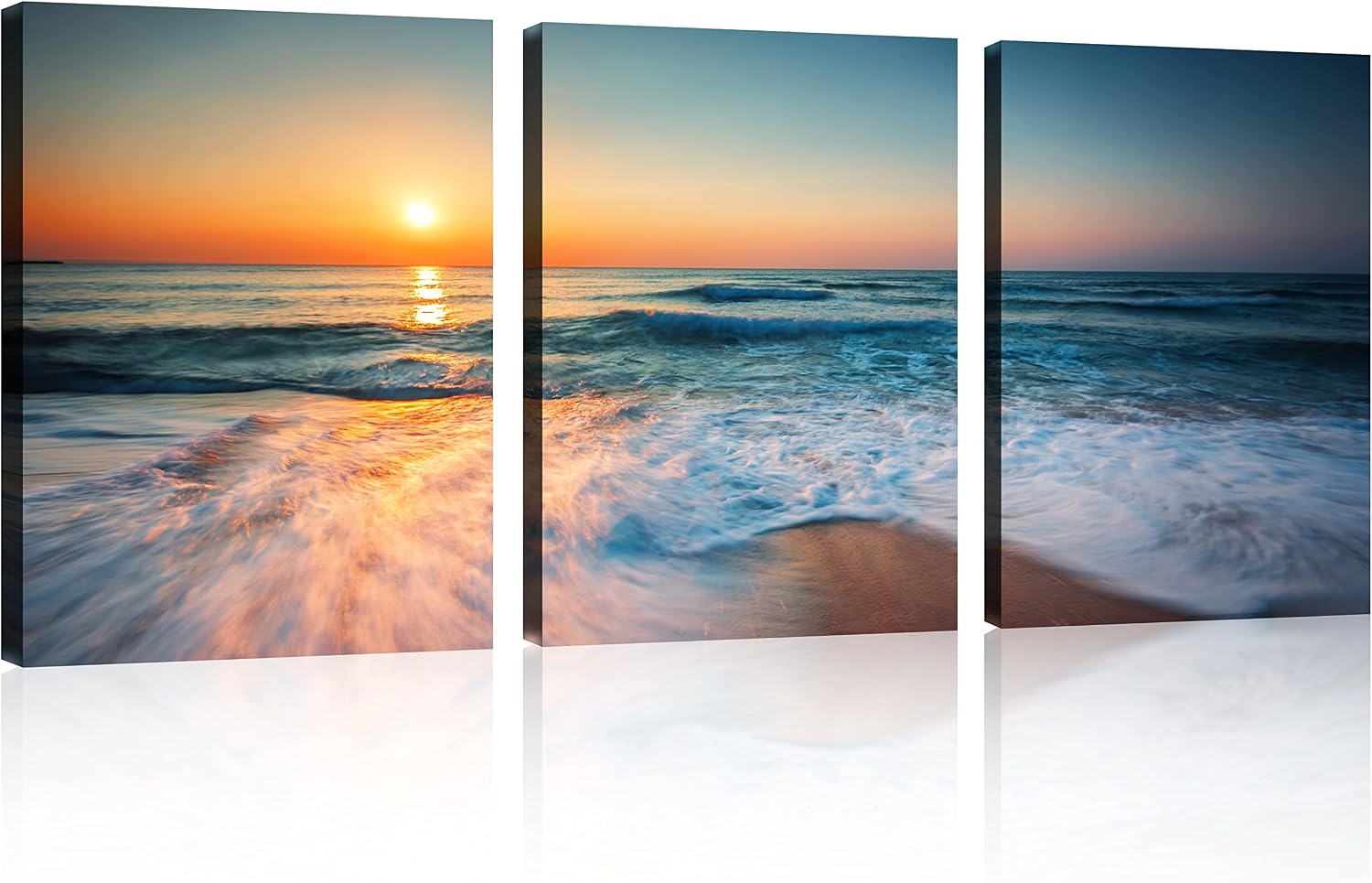TutuBeer 3 Panel Beach Canvas Wall Art for Home Decor Blue Sea Sunset White Beach Painting the Picture Print on Canvas Seascape the Pictures for Home Decor Decoration,Ready to Hang