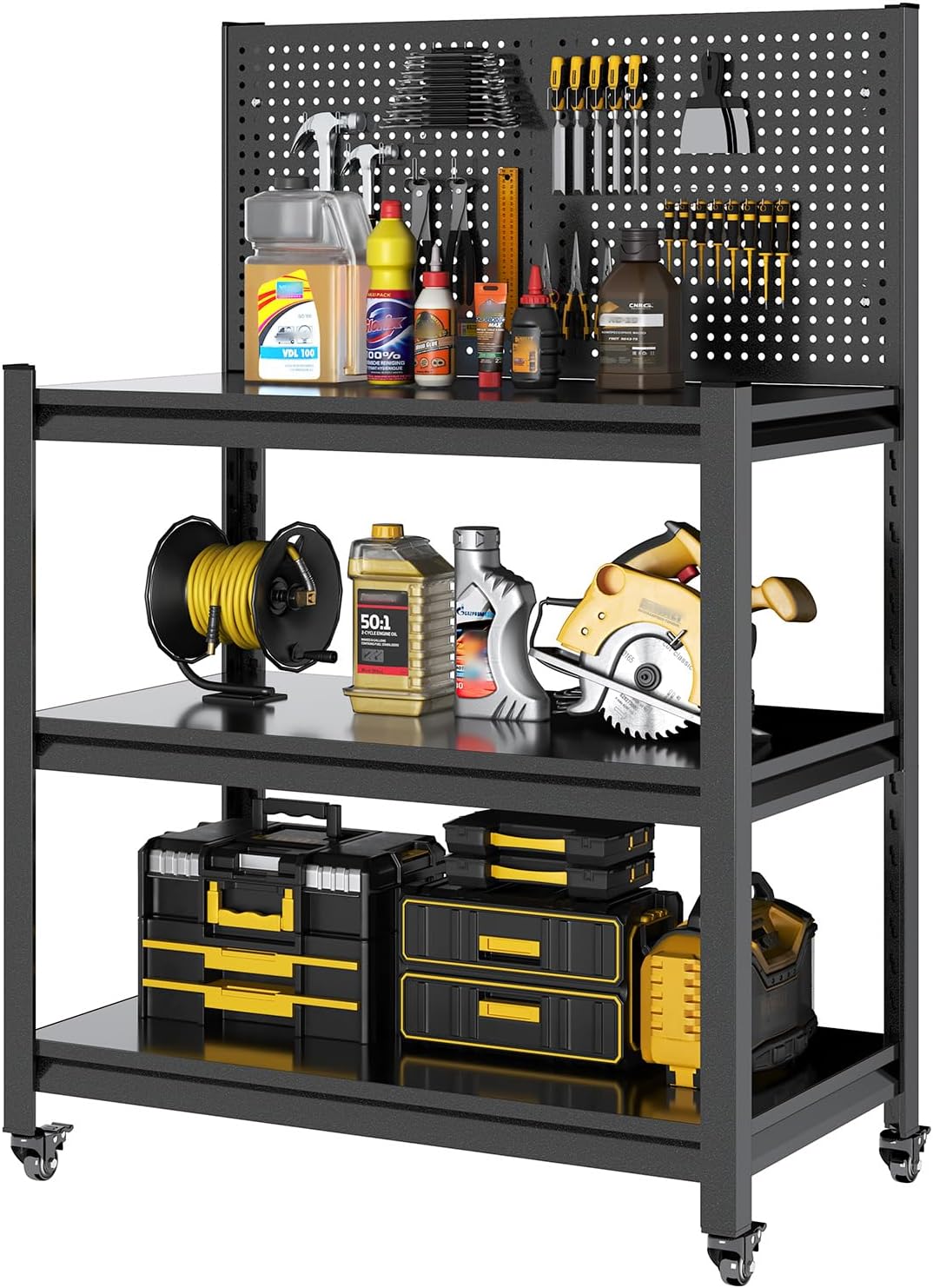 Work Bench with Pegboard,Heavy Duty 3000lbs Capacity Workbench Adjustable Shelves,Work Table for Garage Warehouse47.2 H*47.09" W*19" D