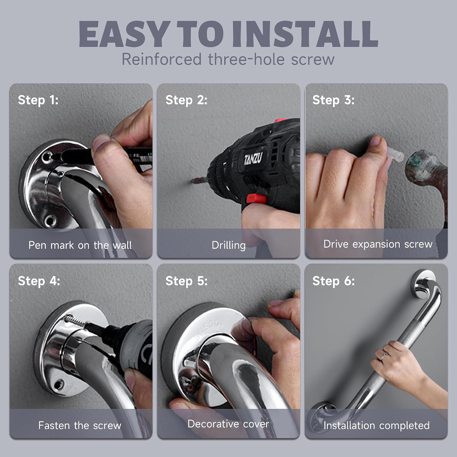 12 Inch Shower Grab Bar 1.25" Dia,Brushed Nickel Anti Slip Bathroom Grab Bar, 304 Stainless Steel Knurled Handicap Grab Bars, Safety Support Handrail,Bath Shower Handle for Elderly Injury Senior