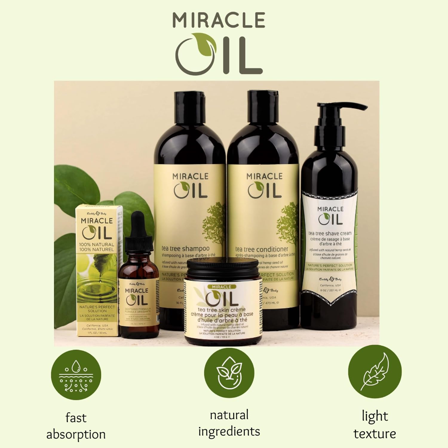Earthly Body Miracle Oil Tea Tree Conditioner, 16 oz. - Detangles, Tames Frizz & Nourishes Roots - Tea Tree, Hemp Seed