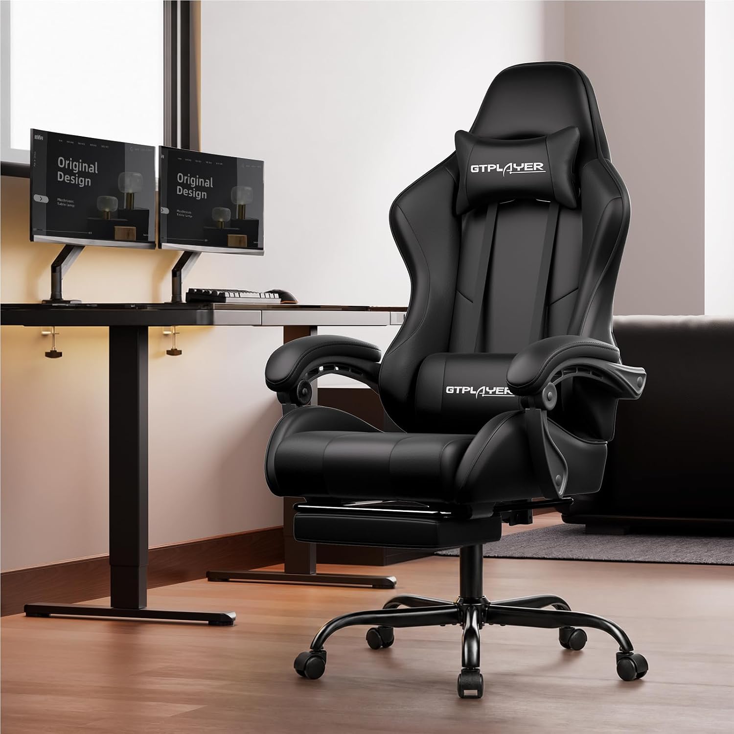 GTPLAYER Gaming Chair, Computer Chair with Footrest and Lumbar Support