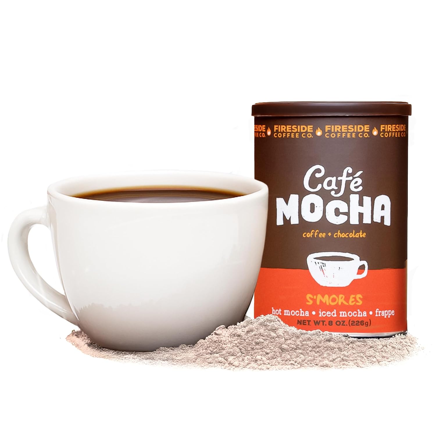 Fireside Coffee Irish Cream Cafe Mocha - Premium Instant Coffee Chocolate Blend - Versatile Caffeinated Drink Mix for Hot, Iced, Milkshake, and Mocha Frappe Mix, Only Add Water and Enjoy, 8 Ounces