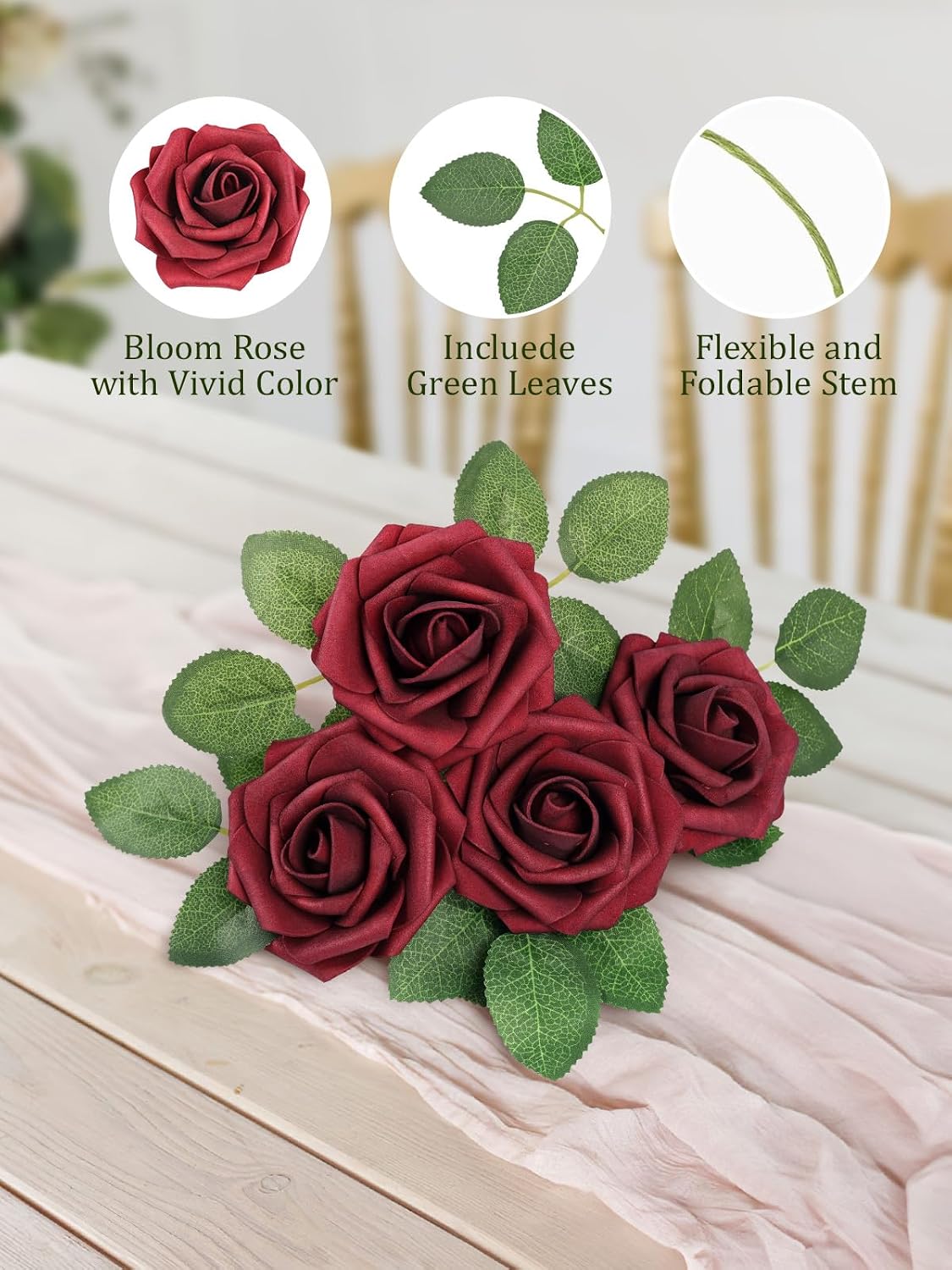 30PCS Yellow Artificial Flowers, Real Touch Fake Roses for Fall Decorations