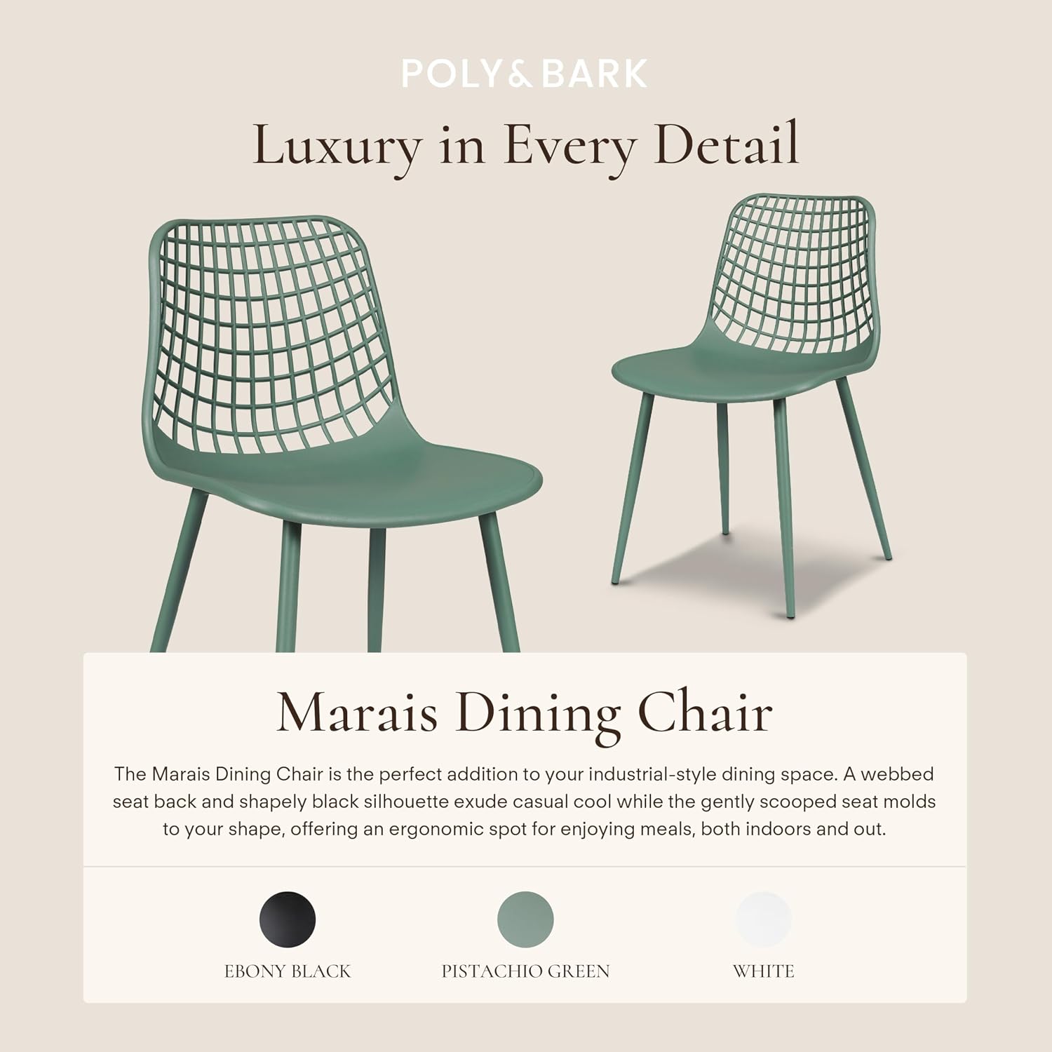 Poly & BARK Isla Modern Kitchen Chairs Set of 4 - Plastic Dining Chair with Metal Legs - Quick Assembly Simple Cafe Chairs Plastic for Indoor or