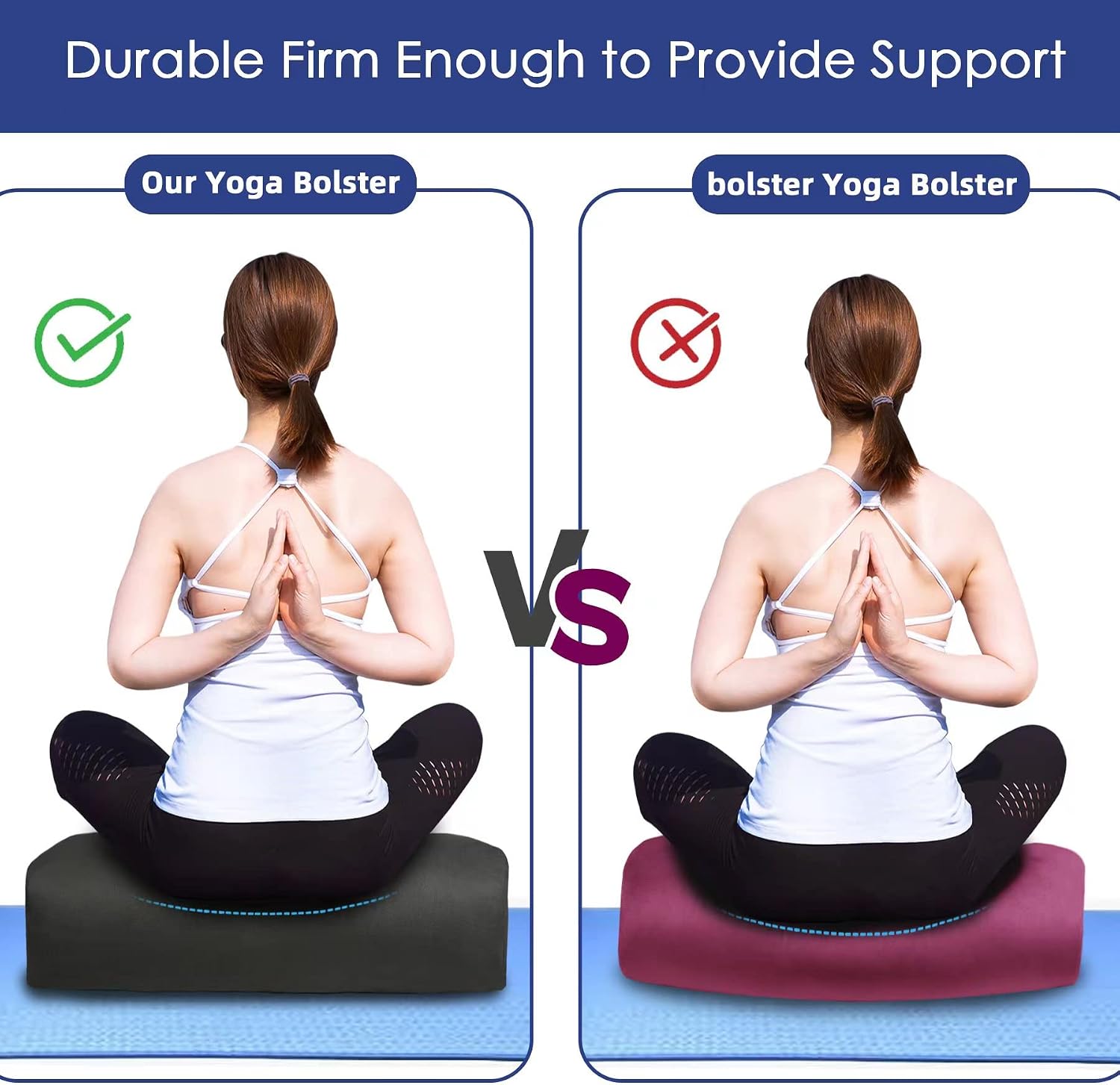 Yoga Bolster Pillow 26x10.5x5.5in Rectangular Meditation Cushion for Massage and Back Support, Breathable Cotton Fill, Zippered Organic Cotton Cover