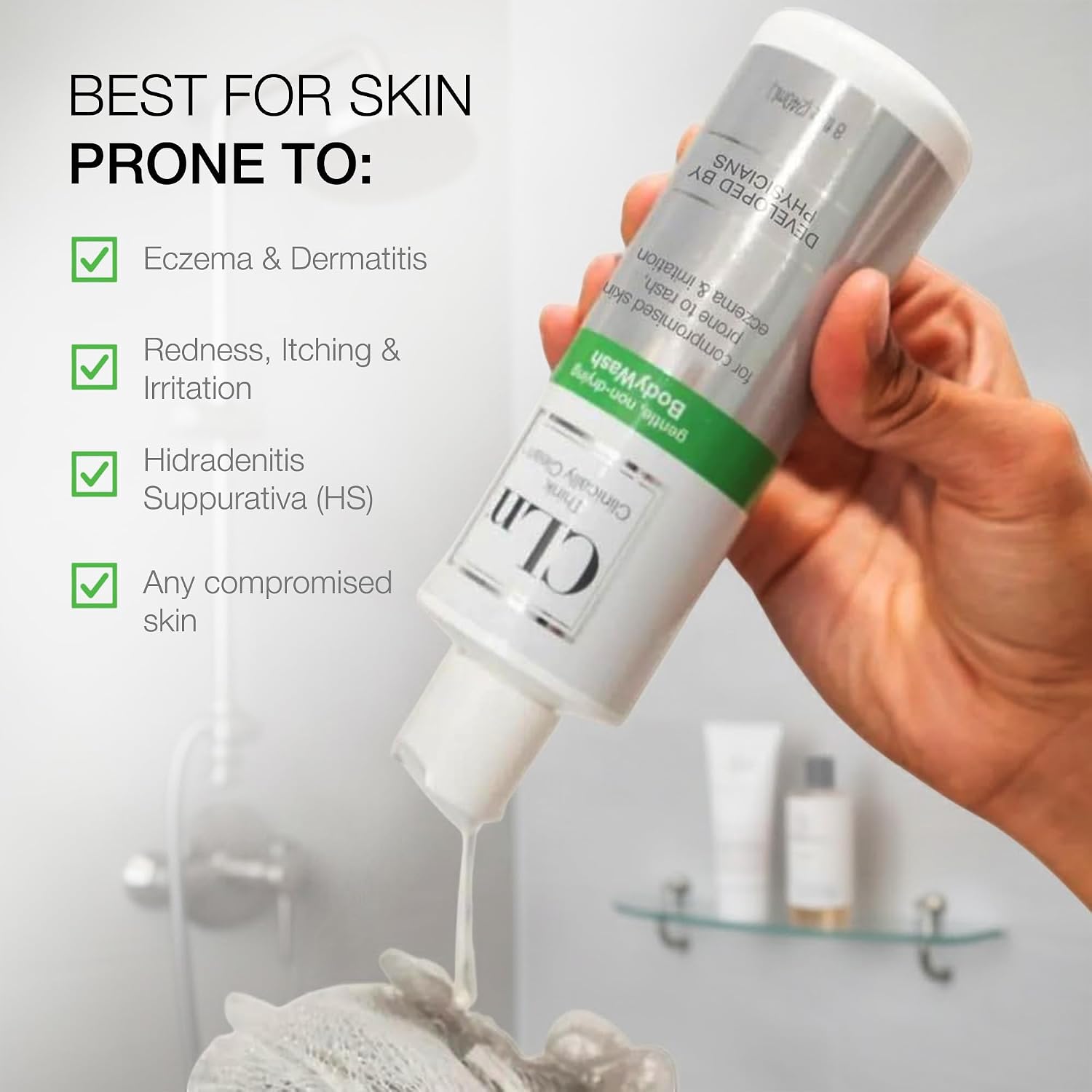 CLn® BodyWash - Non-Drying Body Wash, For Compromised Skin Prone to Eczema, Dermatitis, Rash & Hidradenitis Suppurativa, Fragrance-Free & Paraben-Free, 8 fl oz.