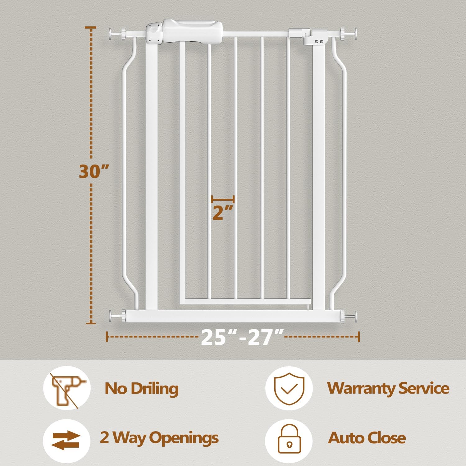 Fairy Baby Extra Wide Baby Gate for Doorways Auto Close Safety Gates for Bedroom, Fits 57.5 Inch to 62 Inch with Pressure Mounted Extention Kit, White | Pressure Mounted No Drill Pet Gate with Door, Heavy Duty Walk-Through Gate for Toddlers, Kids, Dogs,…