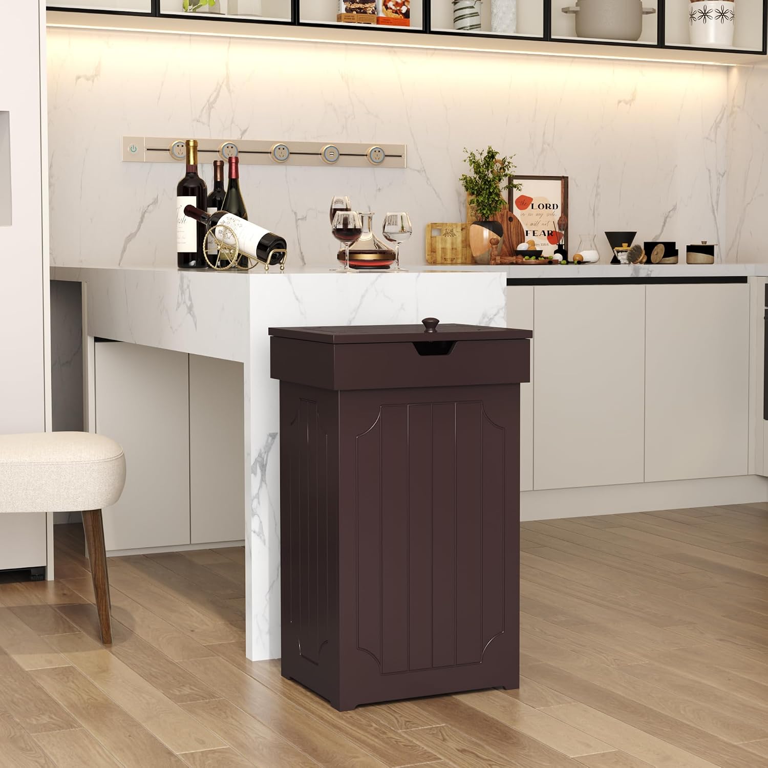 Function Home Trash Can Cabinet, 13 Gallon Kitchen Garbage Can, Wood Recycling Trash Bin, Freestanding Dog Proof Trash Can, Farmhouse Trash Cabinet with Lid for Home Kitchen Bathroom, Yellow