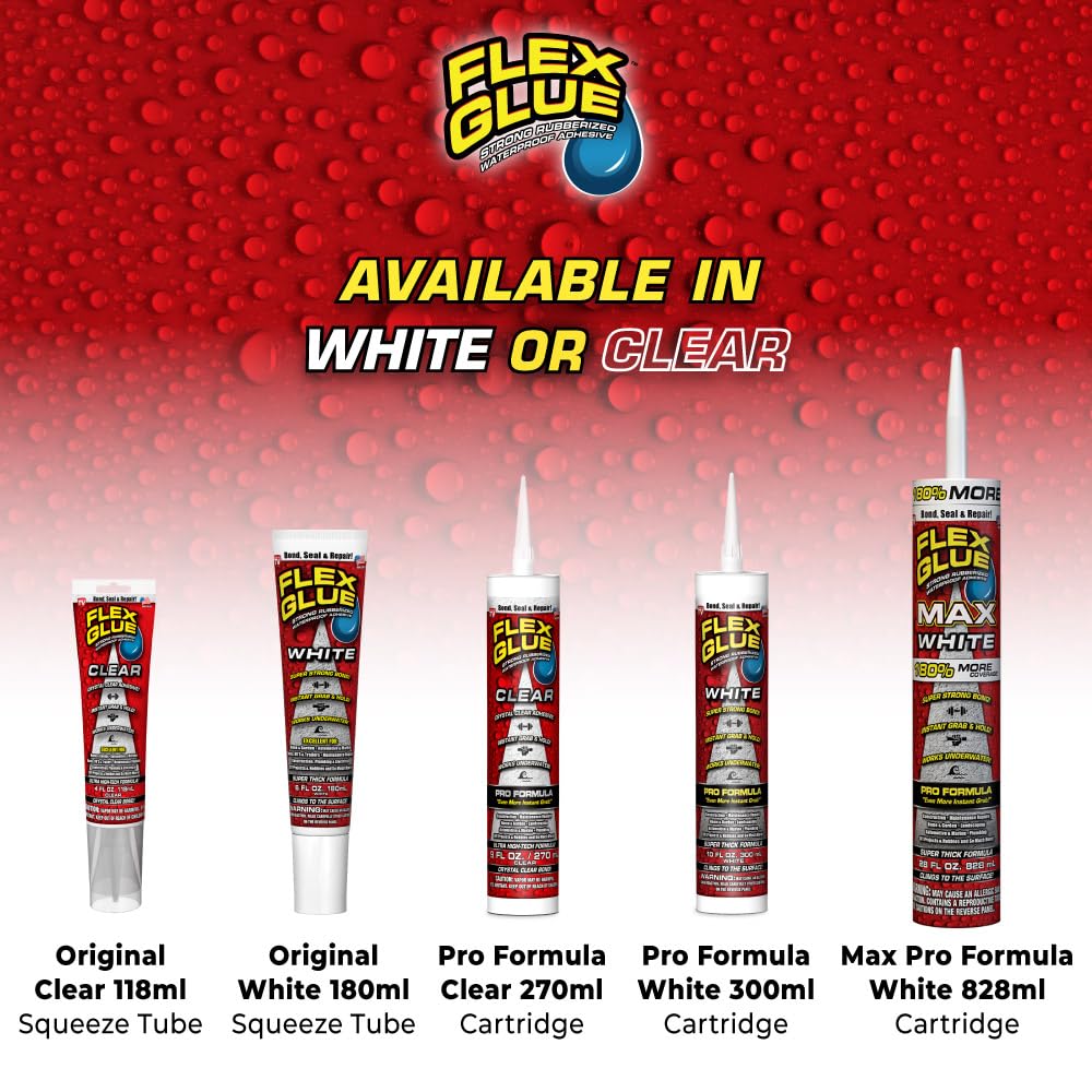 Flex Glue, Super Strong, Rubberized Waterproof Adhesive, Works Underwater, Use on Pools, Showers, Outdoors, Concrete, Brick, Pavers, UV Resistant