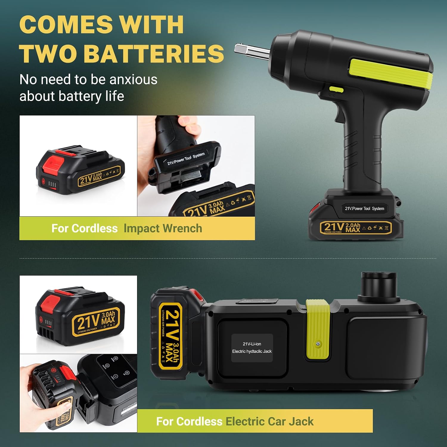 E-HEELP Electric Car Jack Kit 5 Ton 12V with Impact Wrench, 6.1-17.7 in