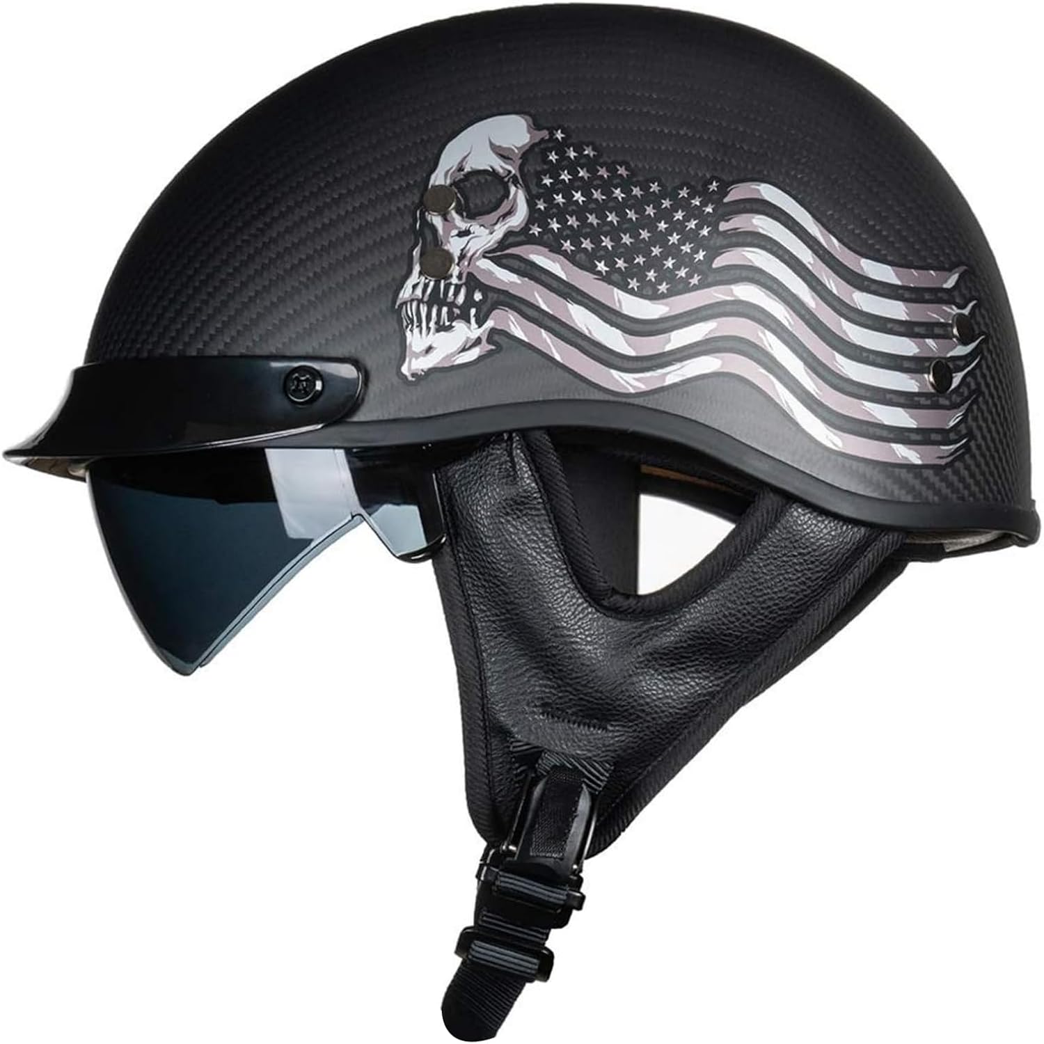 VCOROS Carbon Fiber Open Face Retro Motorcycle Half Helmet DOT