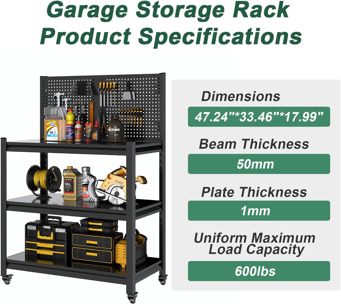 Work Bench with Pegboard,Heavy Duty 3000lbs Capacity Workbench Adjustable Shelves,Work Table for Garage Warehouse47.2 H*47.09" W*19" D