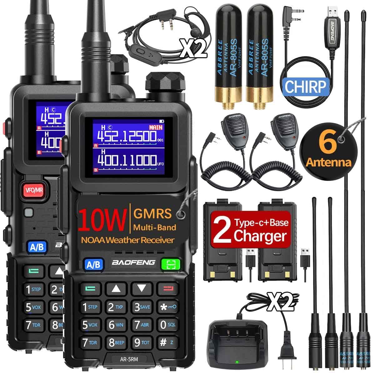 Baofeng Radio Ham Radio Handheld UV-5R Upgrade Long Range Rechargeable AR-5RM 10W NOAA Weather Emergency Tactical Two Way Radio with Programming
