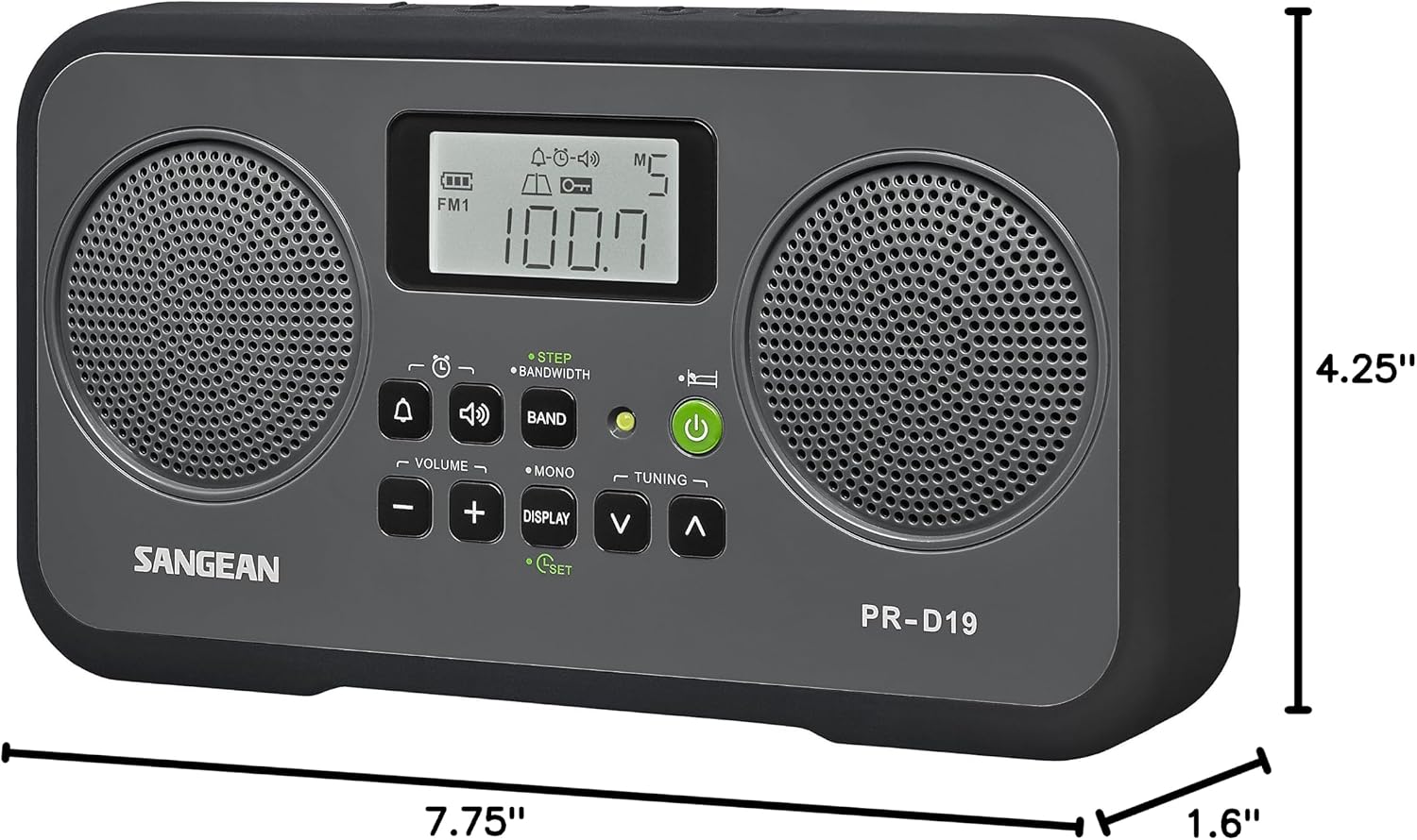 Sangean PR-D19BK FM Stereo/AM Digital Tuning Portable Radio with Protective Bumper (Gray/Black)