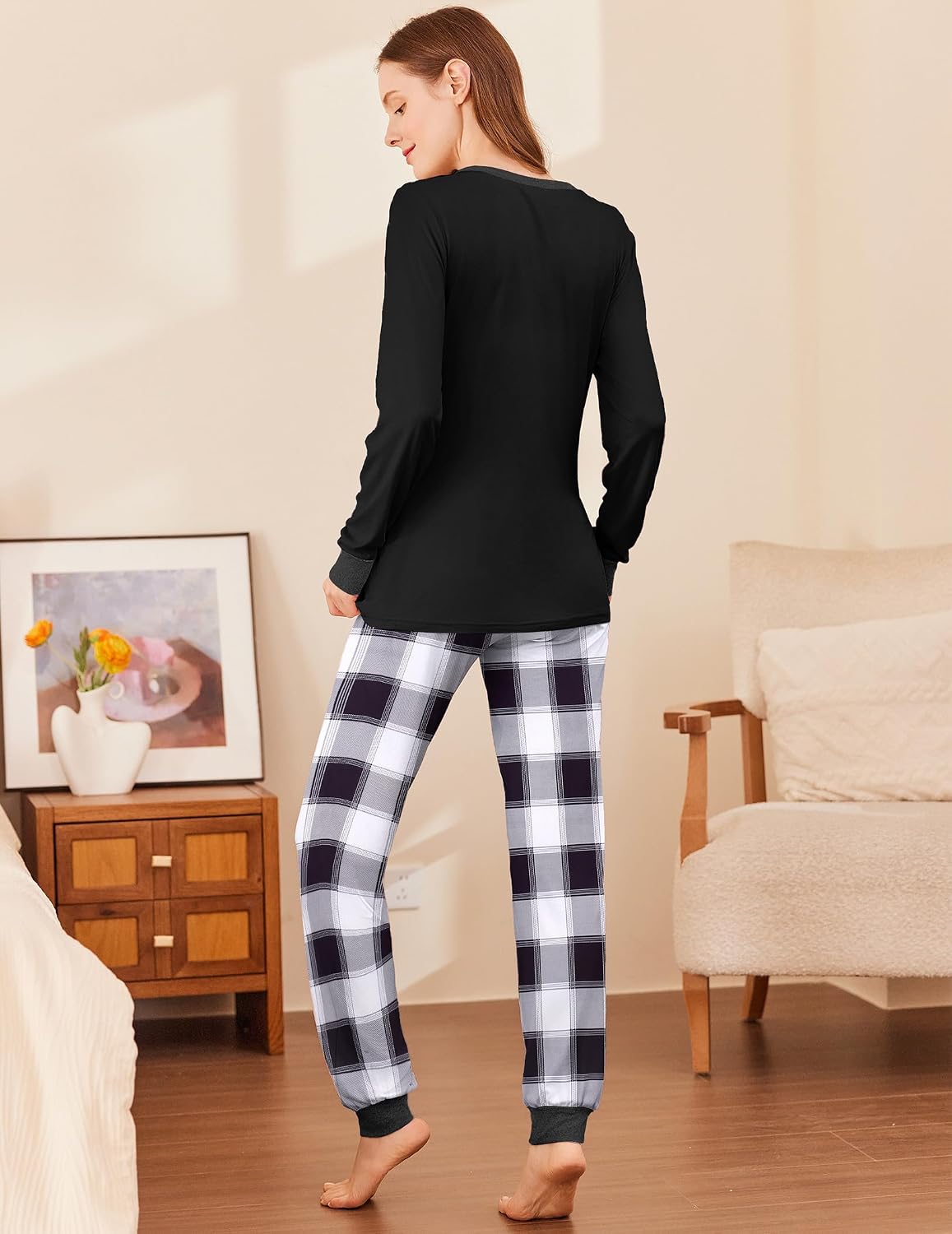 Ekouaer Womens Pajamas Sets Long Sleeve Tops with Jogger Pants