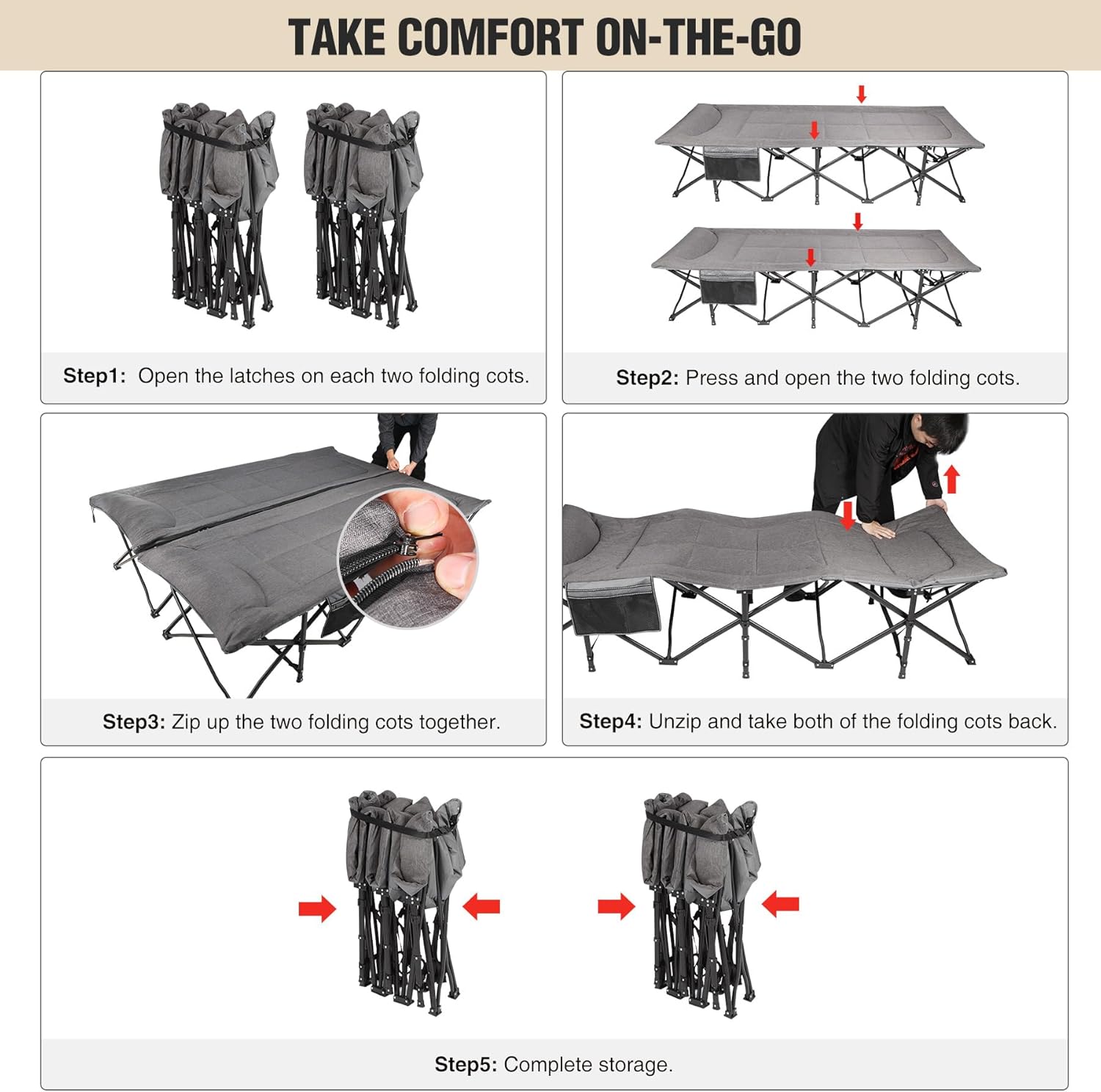 REDCAMP Oversized Camping Cots for Adults 500lbs, 33.5'' Extra Wide Tall Sleeping Cots Heavy Duty, XL Cots Portable for Outdoor Indoor Office