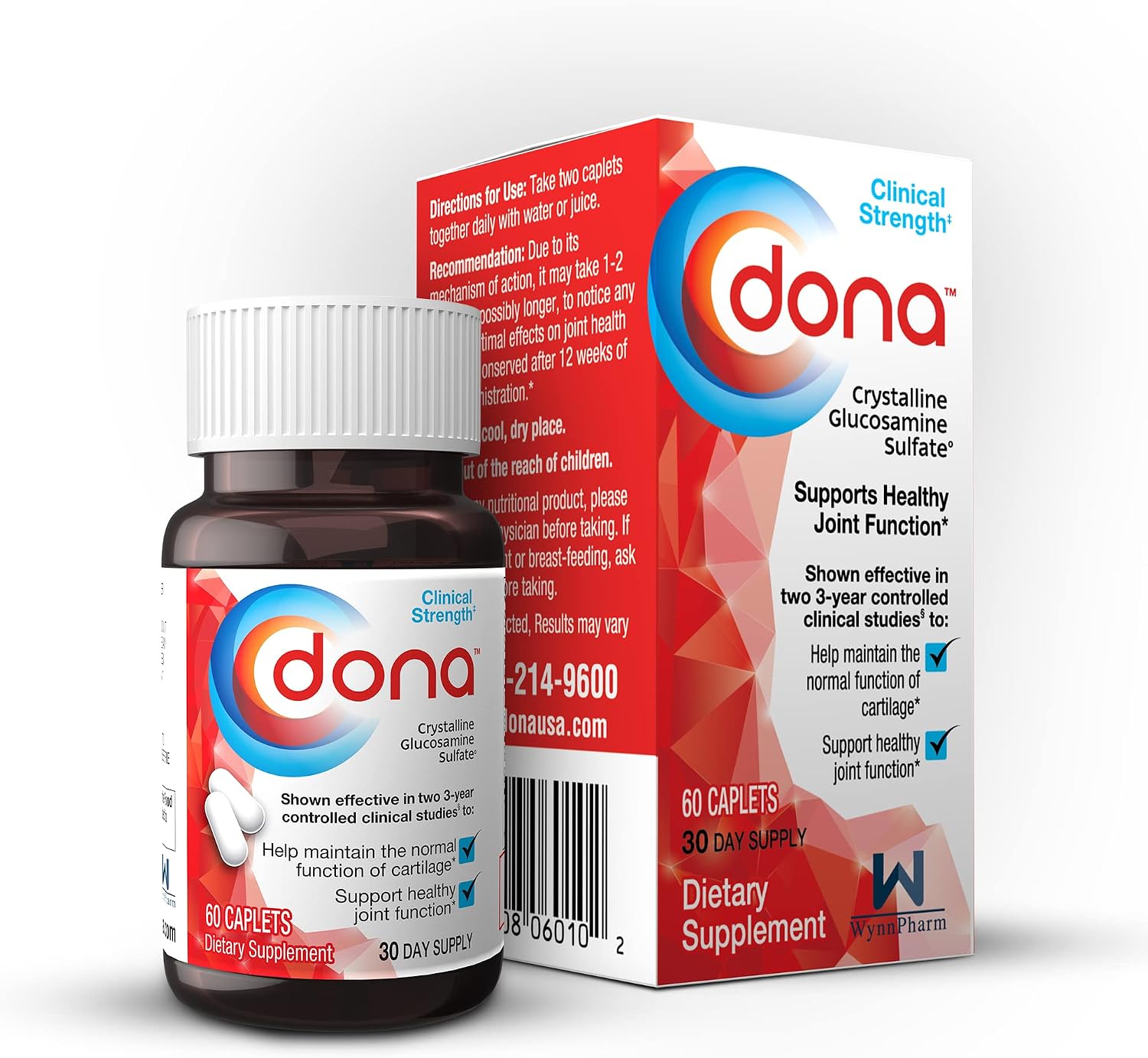 Dona Crystalline Glucosamine Sulfate, 1500 Mg, Joint Supplement Pills for Knee Comfort & Joint Health Support, 1500 Mg, 60 Count