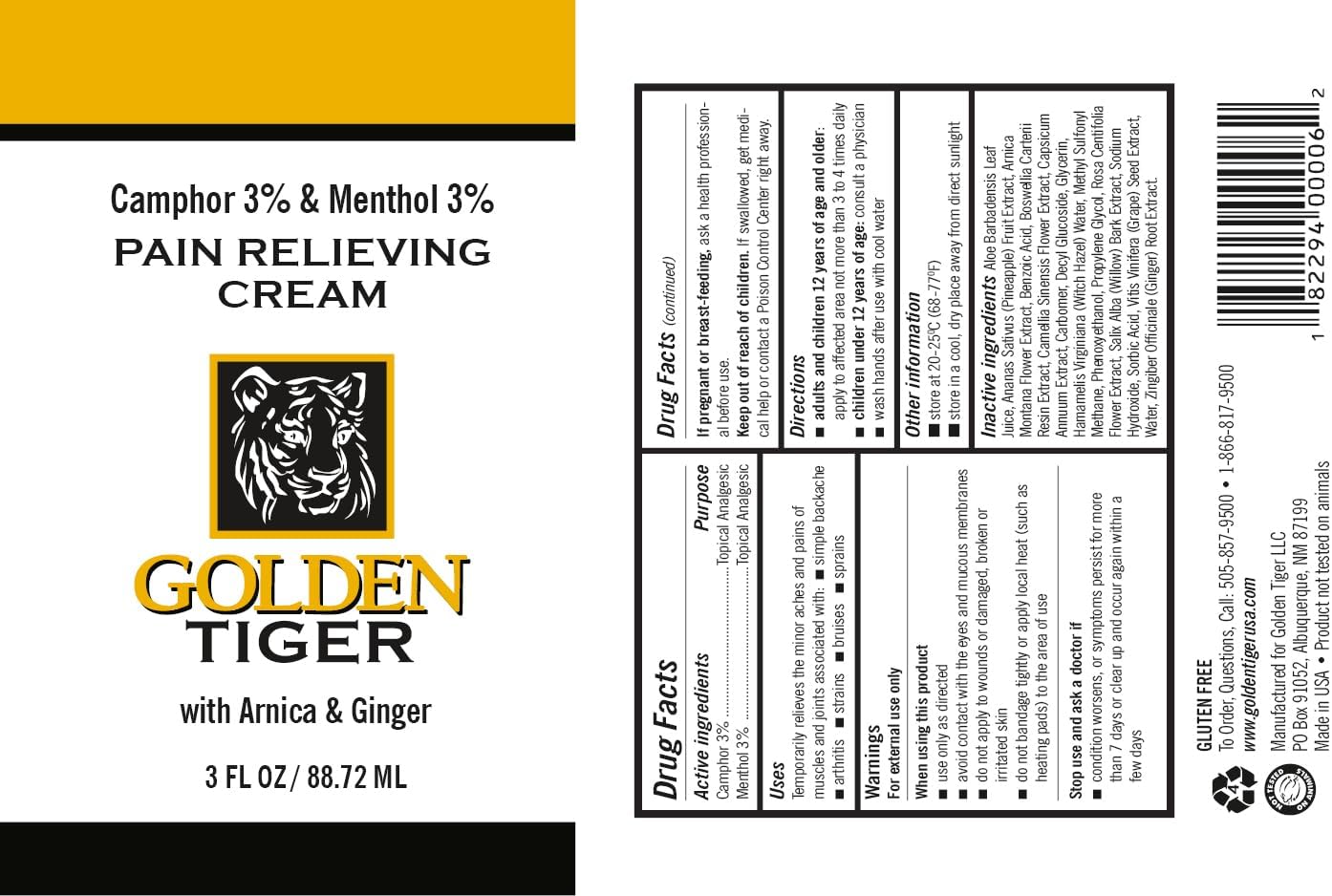 Golden Tiger Natural Pain Relief Cream 3oz Roll-on