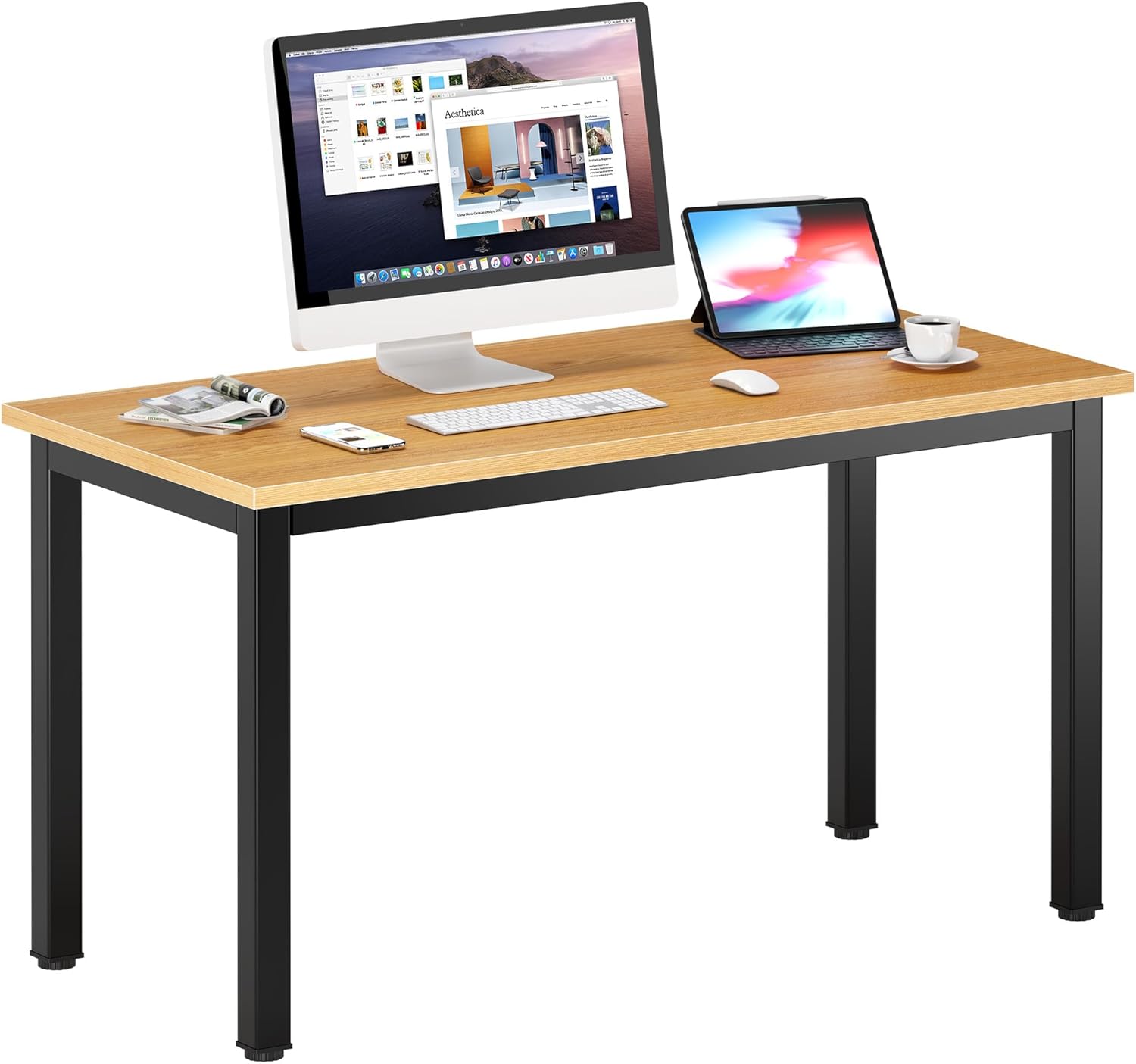 DlandHome 47 inches Medium Computer Desk for Bedroom, Retro